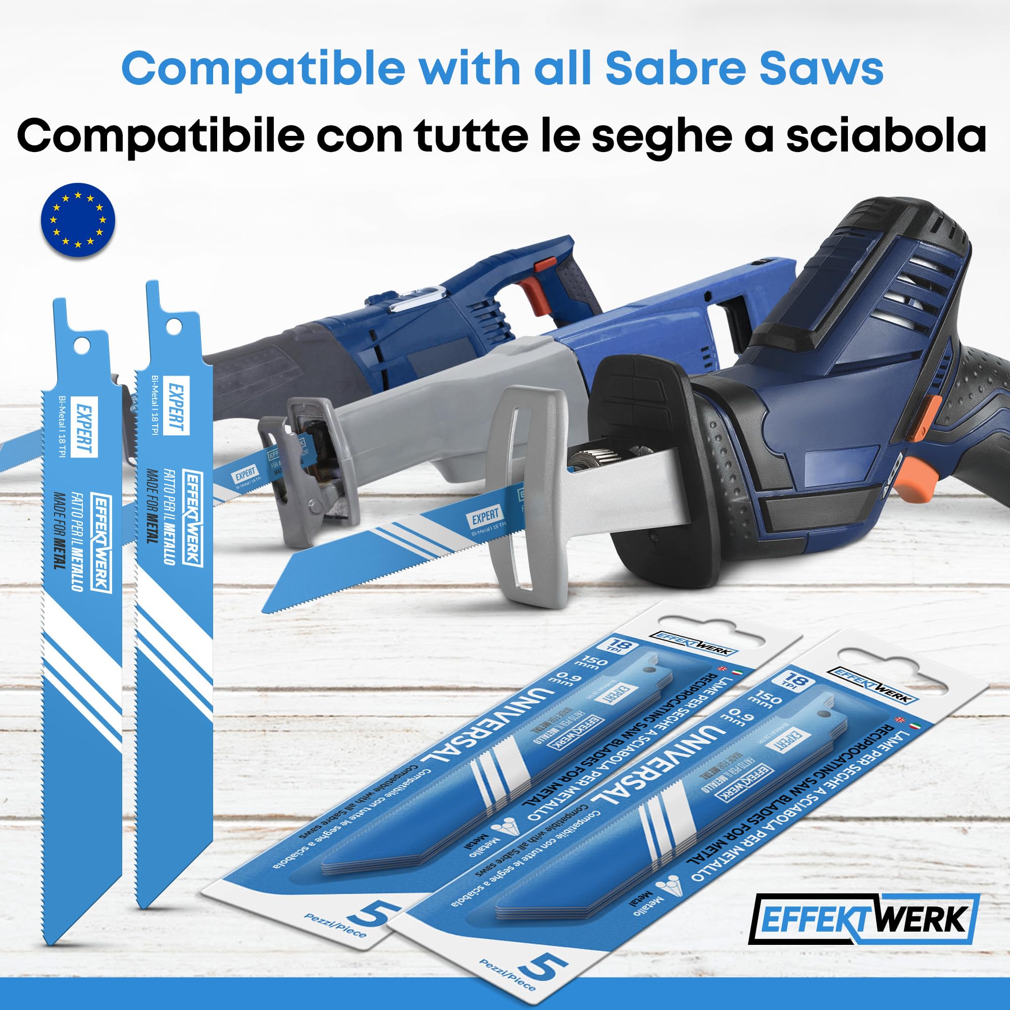 Lame per sega universale per metallo (5 pezzi), set di lame per sega a sciabola per il taglio del metallo, lame per sega a sciabola in acciaio bimetallico con 18 TPI (denti per pollice)