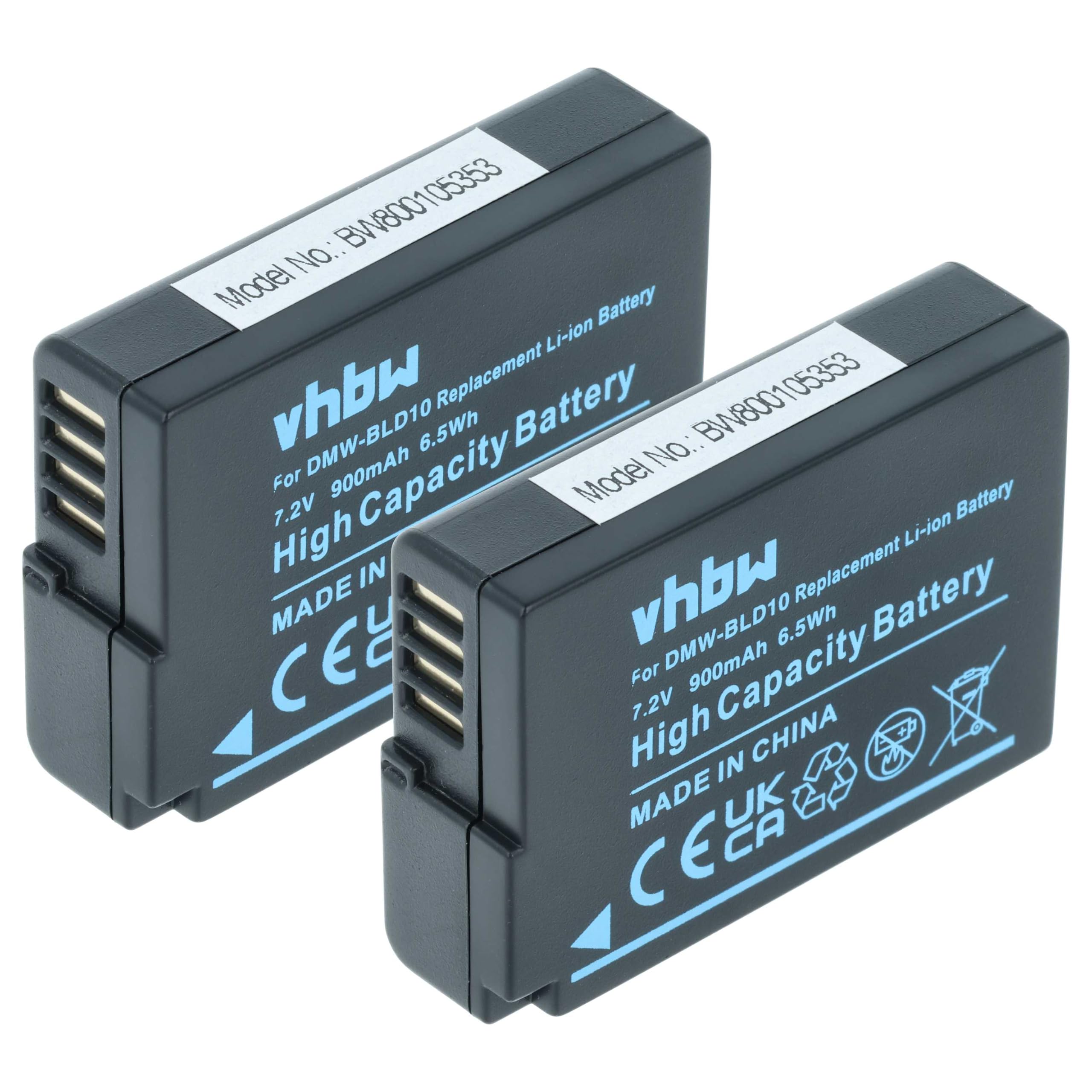 vhbw 2x batteria compatibile con Panasonic Lumix DMW-GF2KK, DMC-GX1X | fotocamera (900mAh, 7,2V, Li-Ion), infochip