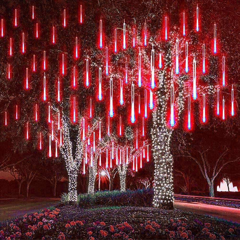 Rain Lights, EONYUANGUO Meteor rain Lights 30cm 10 Tube 360LED Solar rain Lights with for Christmas Parties Wedding Christmas Tree (Red)
