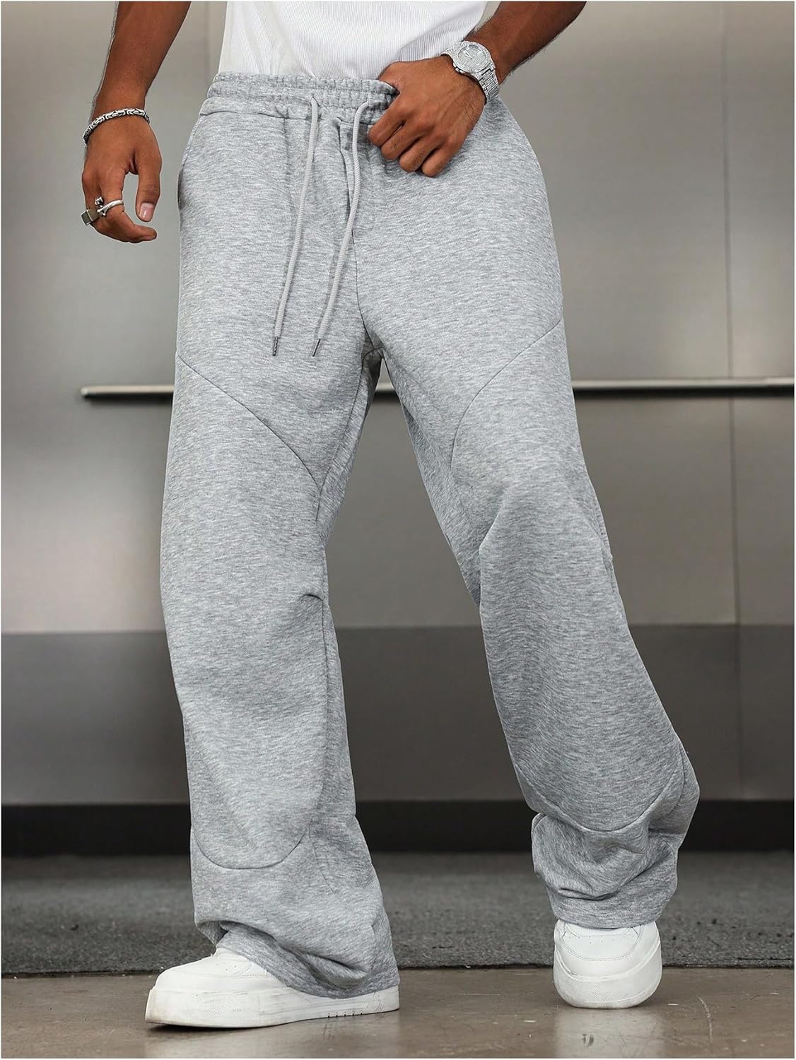 Men's Elastic Drawstring Waisted Sweatpants Casual Athletic Pants Workout Pants - Image 6
