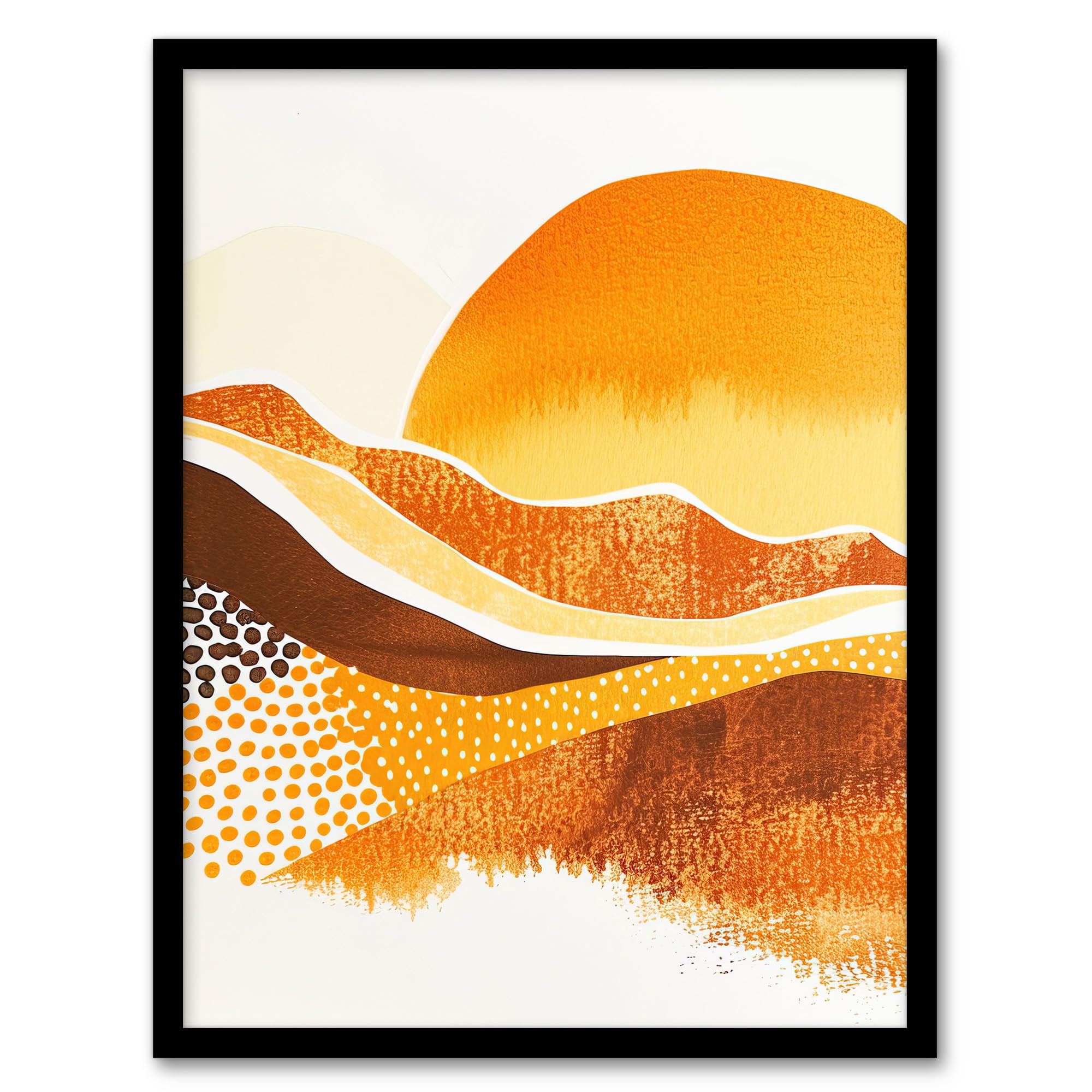 Artery8 Abstract Mountains Sunset Amber Orange Landscape Living Room Artwork Framed Wall Art Print 18X24 Inch