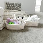 NaturalCozy 5-Piece Rectangle Storage Basket Set - Cotton Rope Woven Baskets for Organizing! Small Basket for Montessori, Baby Nursery, Dog Toy Baskets, Cat Toy Box, Bathroom Organization Bin