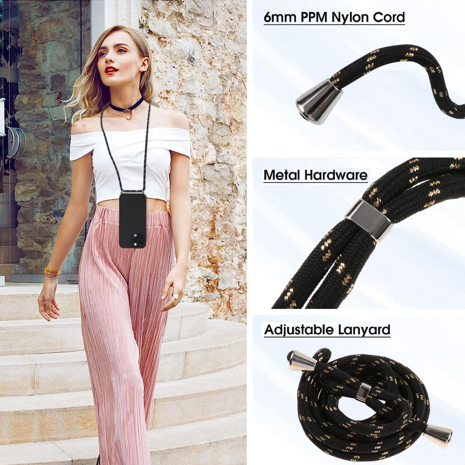 Yoedge Magnétique Collier Coque Pour IPhone 13 Pro Avec Cordon 6,1", [Compatible Avec MagSafe] Transparent Réglable Lanyard Necklace Case, Ultra Mince Souple Silicone TPU Antichoc Housse, Noir