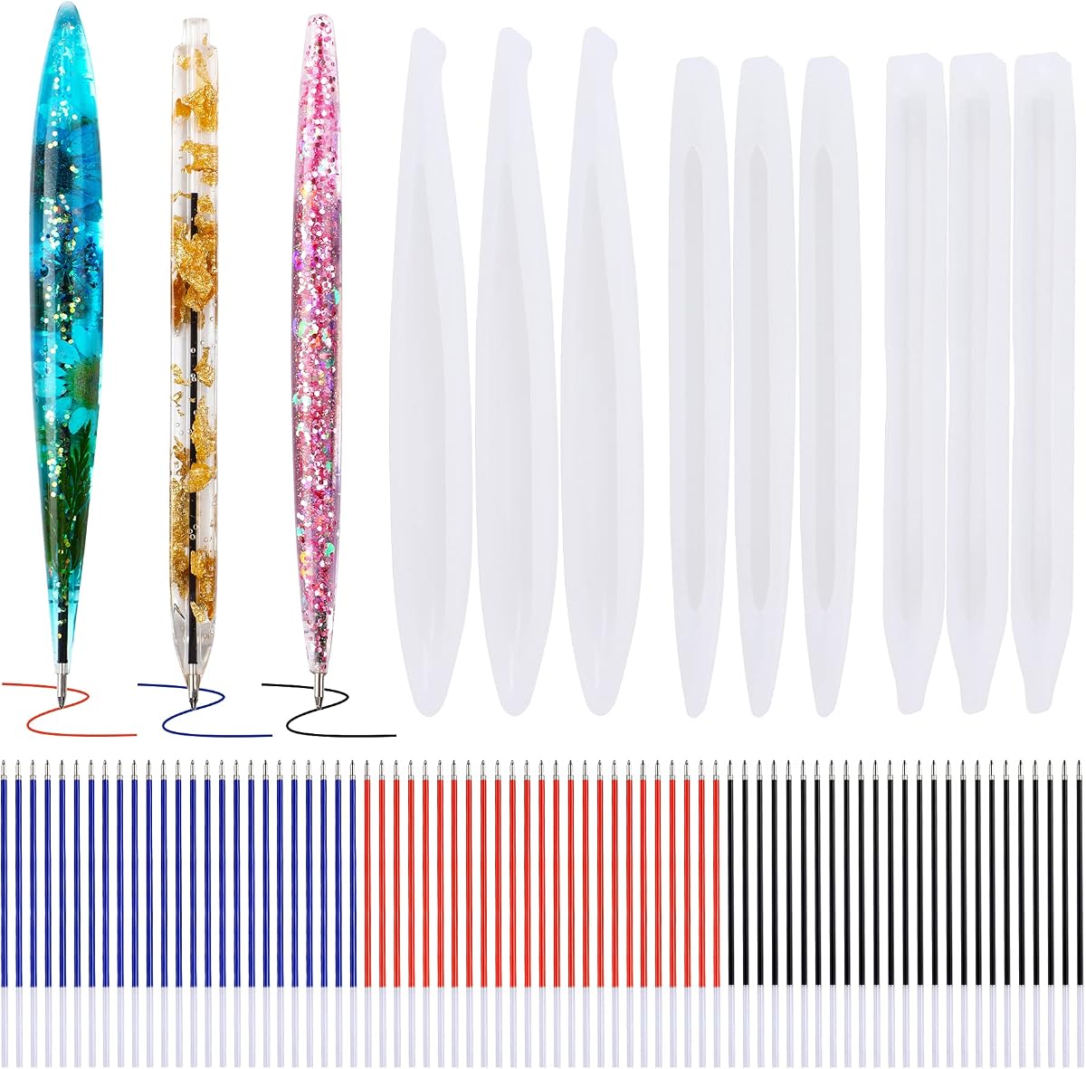 JANYUN 9 Pcs Pen Shape Resin Mold Ballpoint Pen Silicone Molds Epoxy | Epoxy Resin Molds Resin Casting Molds with Ballpoint Refill Pens for DIY School Crafts Making Student Gifts
