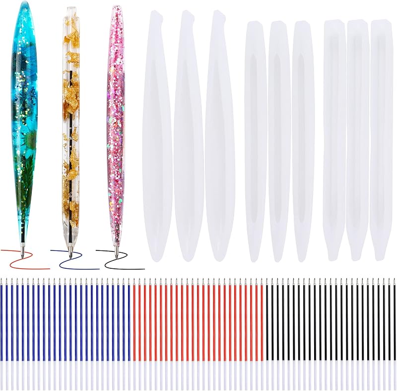 JANYUN 9 Pcs Pen Shape Resin Mold Ballpoint Pen Silicone Molds Epoxy | Epoxy Resin Molds Resin Casting Molds with Ballpoint Refill Pens for DIY School Crafts Making Student Gifts