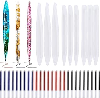 JANYUN 9 Pieces Pen Resin Mold, Epoxy Resin Molds with 75 Pieces Ink Pen Refills,Ballpoint Pen Silicone Molds Resin Casting Molds for DIY Resin Crafts Making
