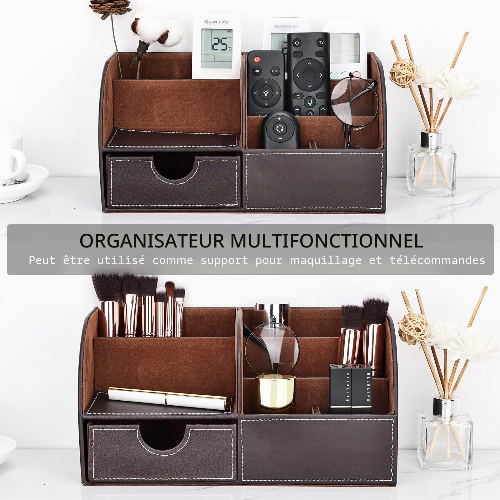 KINGFOM™ 7 Compartiments en PU Cuir Multi-Fonctionnels Organisateur de Bureau