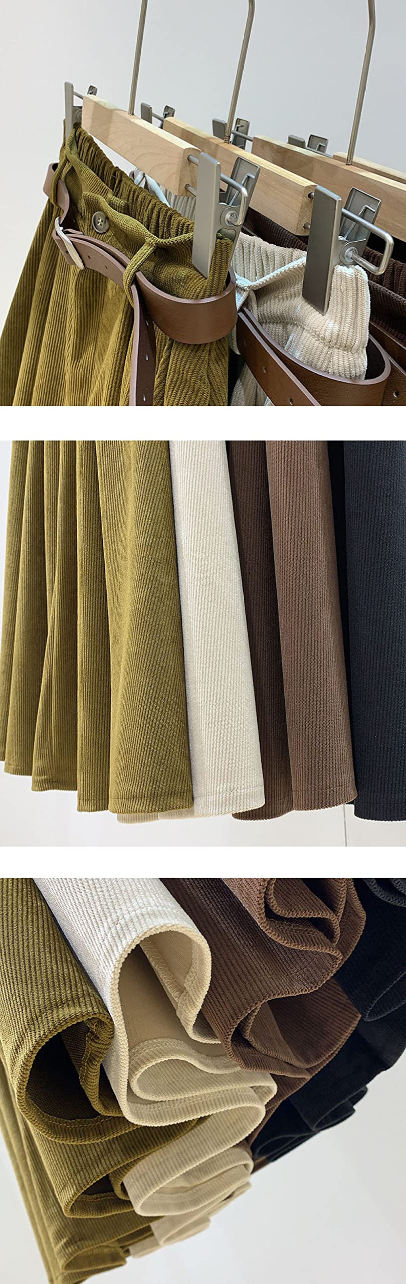 Spódnice dla kobiet Wielka Brytania, eleganckie sztruksowe czarne zimowe spódnice dla kobiet Elastyczna talia Midi z paskiem Damskie spódnice z wysokim stanem L(Black One Size)