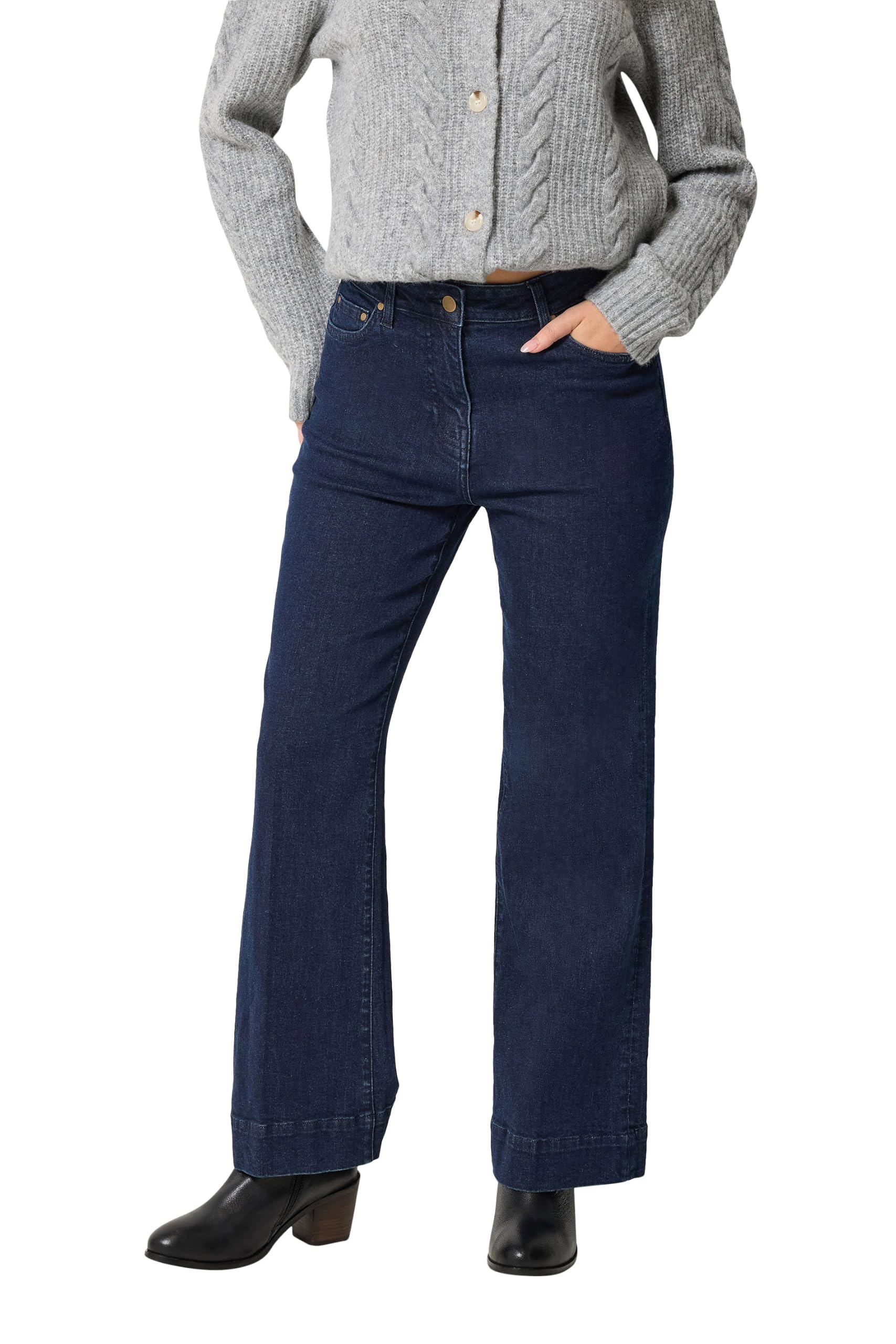 M&Co Women's Dark Indigo Flare Denim Jeans In | Size: 16S