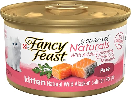 Fancy Feast Purina - Alimento húmedo natural para gatitos, sin granos, receta natural de salmón salvaje de Alaska Gourmet Natural, (12 unidades), 85