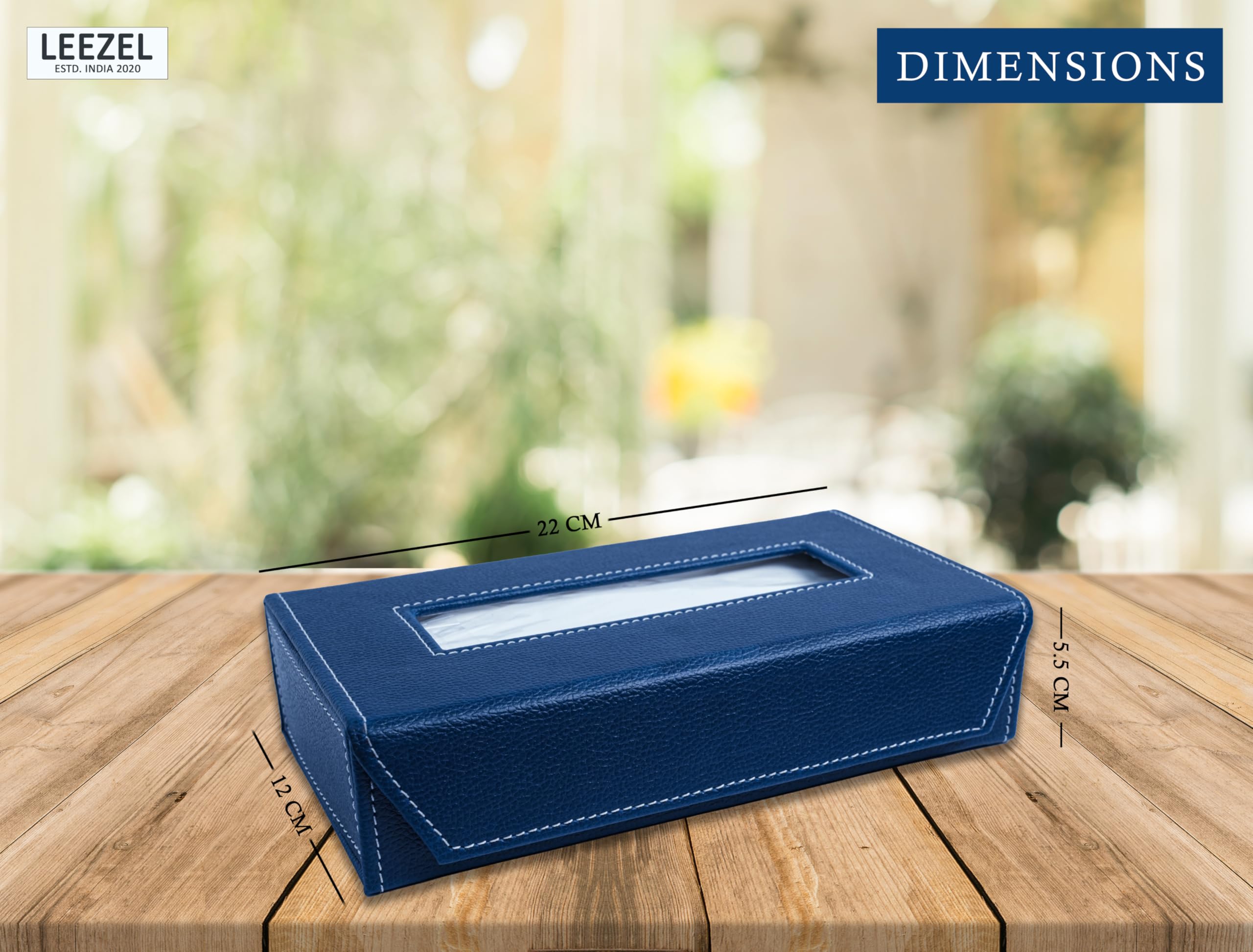 LEEZEL| Tissue Box Holder with 100 Pulls Cotton Rags Tissue | Handcrafted Fine Leather - Like Finish | for Gifting, Office Desks, Cars & Home Décor | Durable & Water Resistant. (Blue) - Image 2 thumbnail