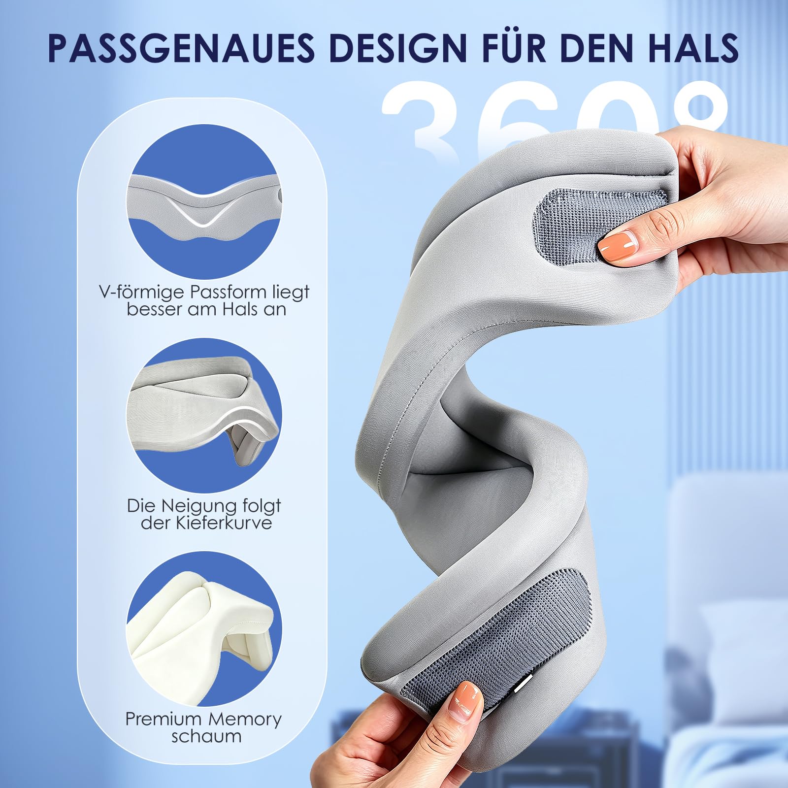 babaka Halskrause Mensch, Nackenstütze gegen Nackenschmerzen und zur Unterstützung, weiche Nackenstütze für Damen und Herren, Nackenstütze mit Stützpolster, Nackenstütze zum Schlafen (L,15"-18.9")