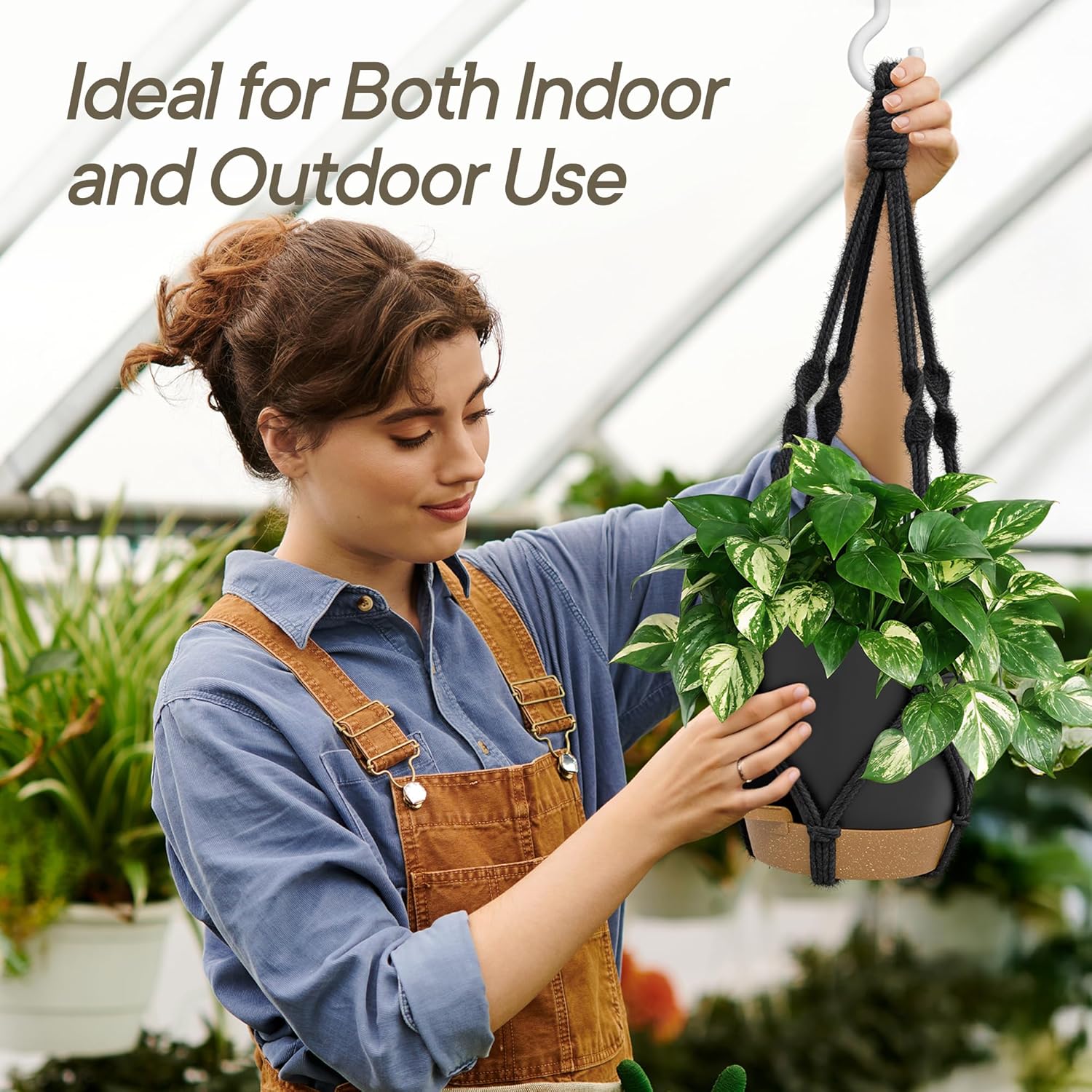 Black Hanging Self Watering Pots with Macrame Black Rope, 3 Pack Indoor & Outdoor Hanging Plant Pots with Built-in Reservoir, Wick Rope, Drainage Holes & Hooks, Stylish Boho Decor Hanging Planter