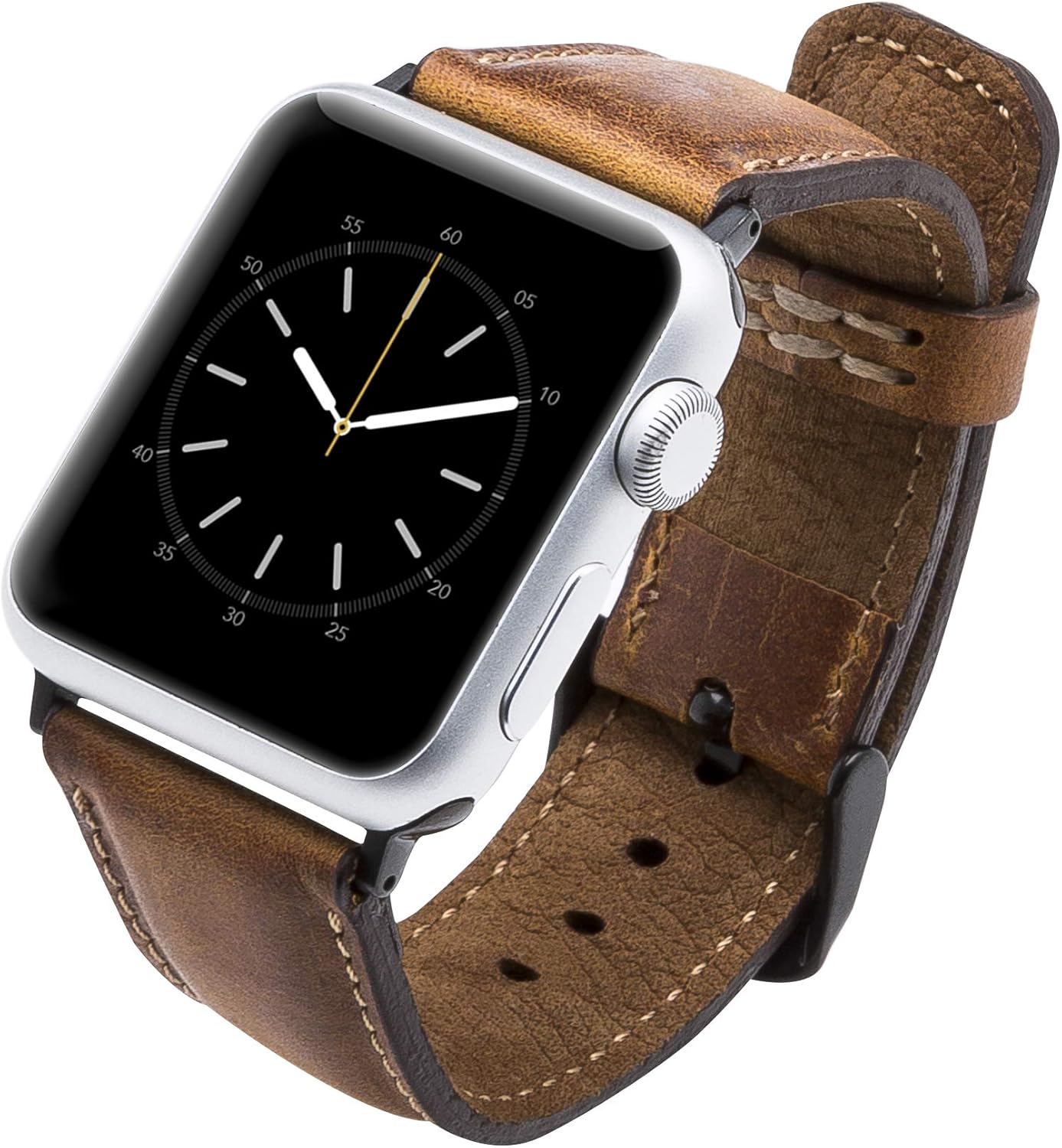 Tuscany Leather Bands Compatible with Apple Watch 49mm 45mm 44mm 42mm Band, iWatch Replacement Strap for Series 1, 2, 3, 4, 5, 6, 7, SE, 8, Ultra, Sport (Antique Brown w/Black Connector&Clasp)