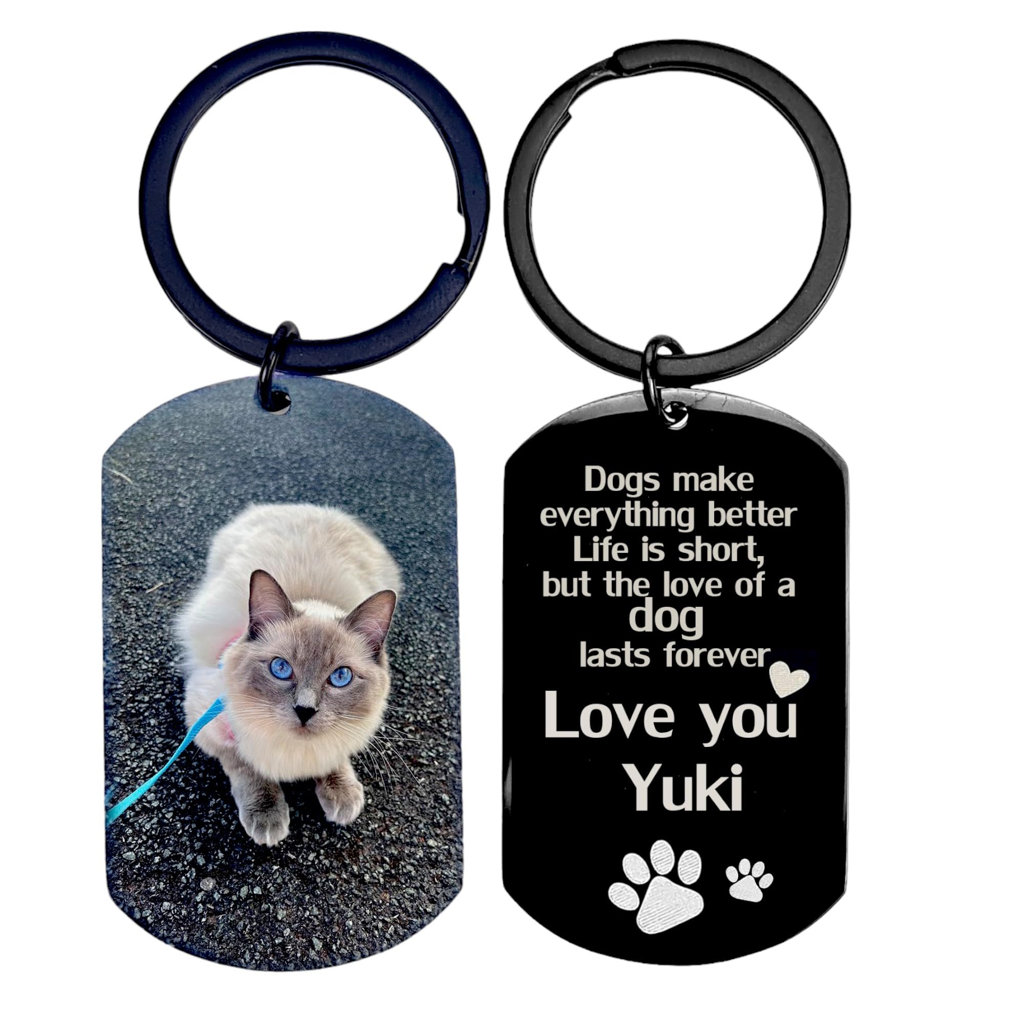 Eliphs Unisex Black Personalized Engraved Dog & Cat Name Keyring, Metal Women's Memorial Keychain, Name & Message Keyring, Nice Gifts, Dog Tag (Design 2)