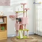 PawHut 62" Flower Cat Tree, Multi-Level Large Cat Tower with 2 Condos, 2 Beds, Hammock, Sisal Scratching Posts & Pad, Plush Perch, Platforms, for Indoor Kittens, Pink