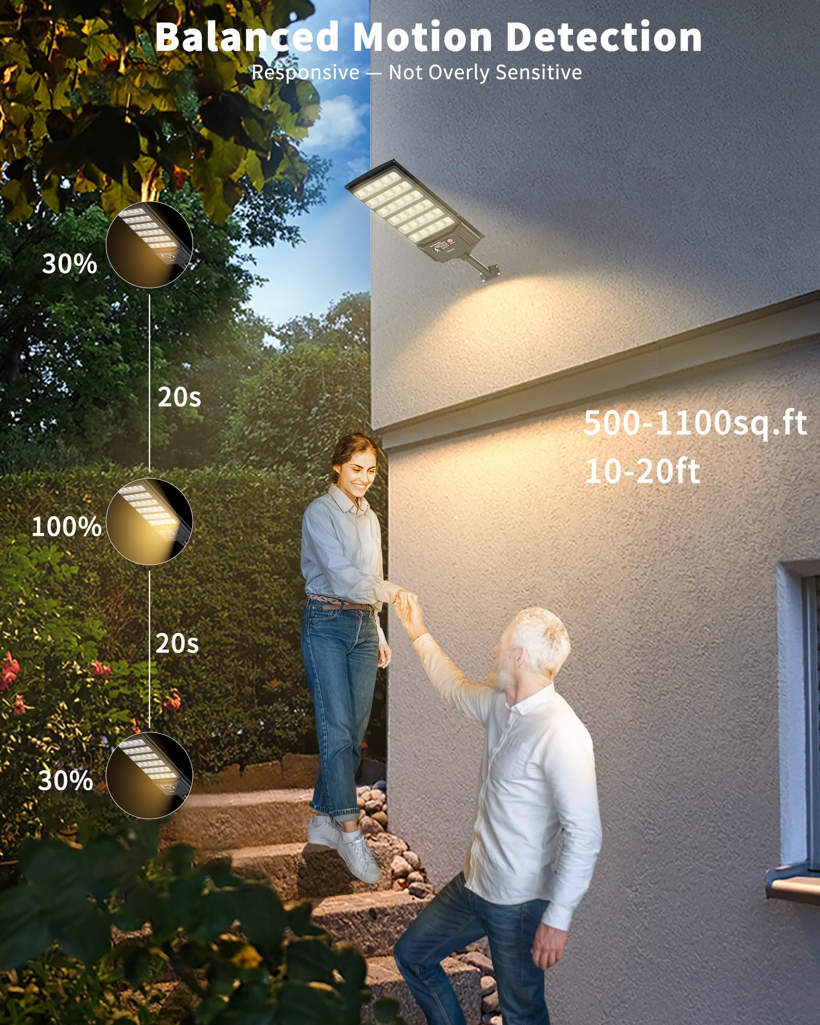 Ofuray Farolas Solares Exteriores, 6AH Potente Farola Solar con Sensor de Movimiento, Lámpara Regulable 3000K/4000K/6500K, Foco Solar Luz de Seguridad para Jardín, Patio, Tri-2P