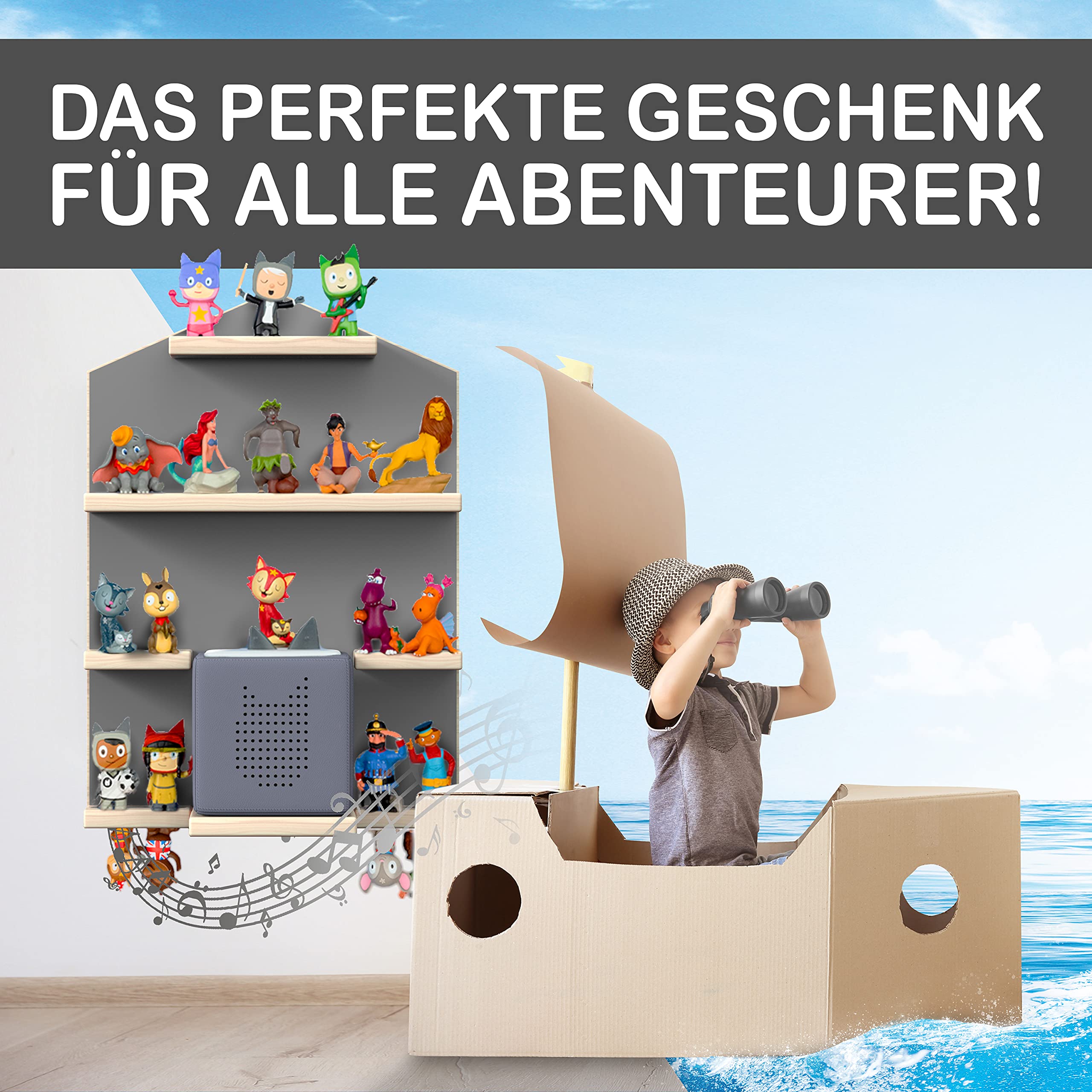 Little Moonshine Regal Original Wandregal Kompatibel mit Toniebox und 32 Figuren Praktische Tonie-Aufbewahrung mit Magnetischem Design - Ideal für Kinderzimmer und Wanddeko