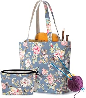 YARWO Knitting Bag with Small Zipper Pouch, Yarn Tote for Knitting Needles, Skeins of Yarn and Knitting Supplies On The Go, Peony (Patented Design)