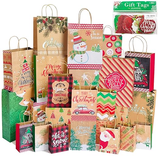 Christmas Gift Paper Bags Bulk with handles
