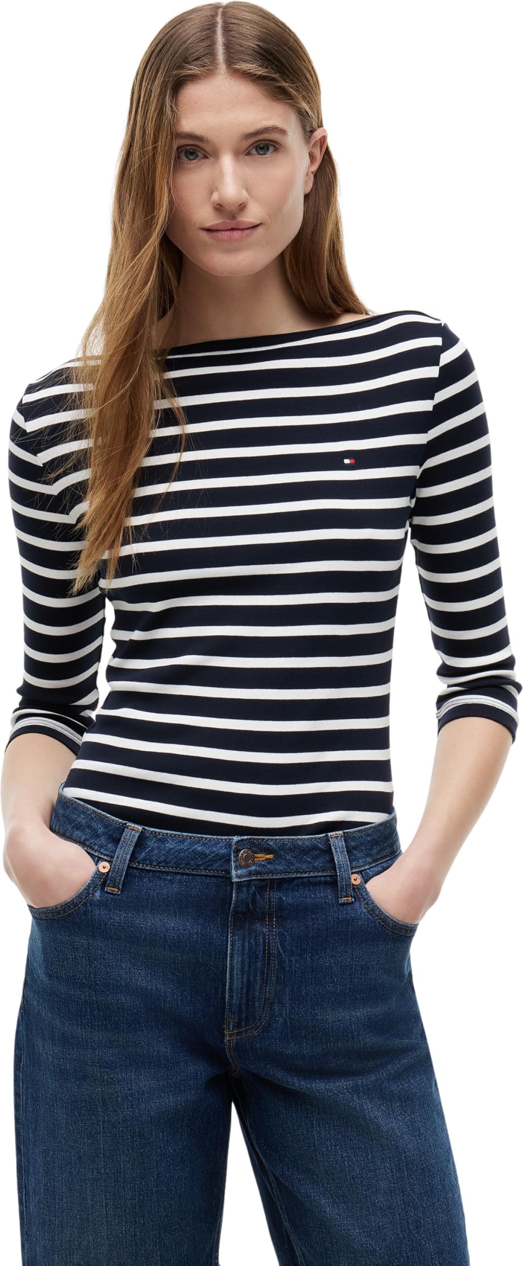 Tommy Hilfiger Damen Langarmshirt New Cody Slim U-Boot-Ausschnitt