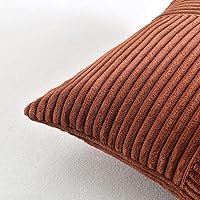 Vista 5 de Fancy Homi 2 Packs Rust Lumbar Decorative Throw Pillow Covers 14x24 Inch for Couch Bed Sofa, Rustic Farmhouse Boho Home Decor, Soft Striped Corduroy
