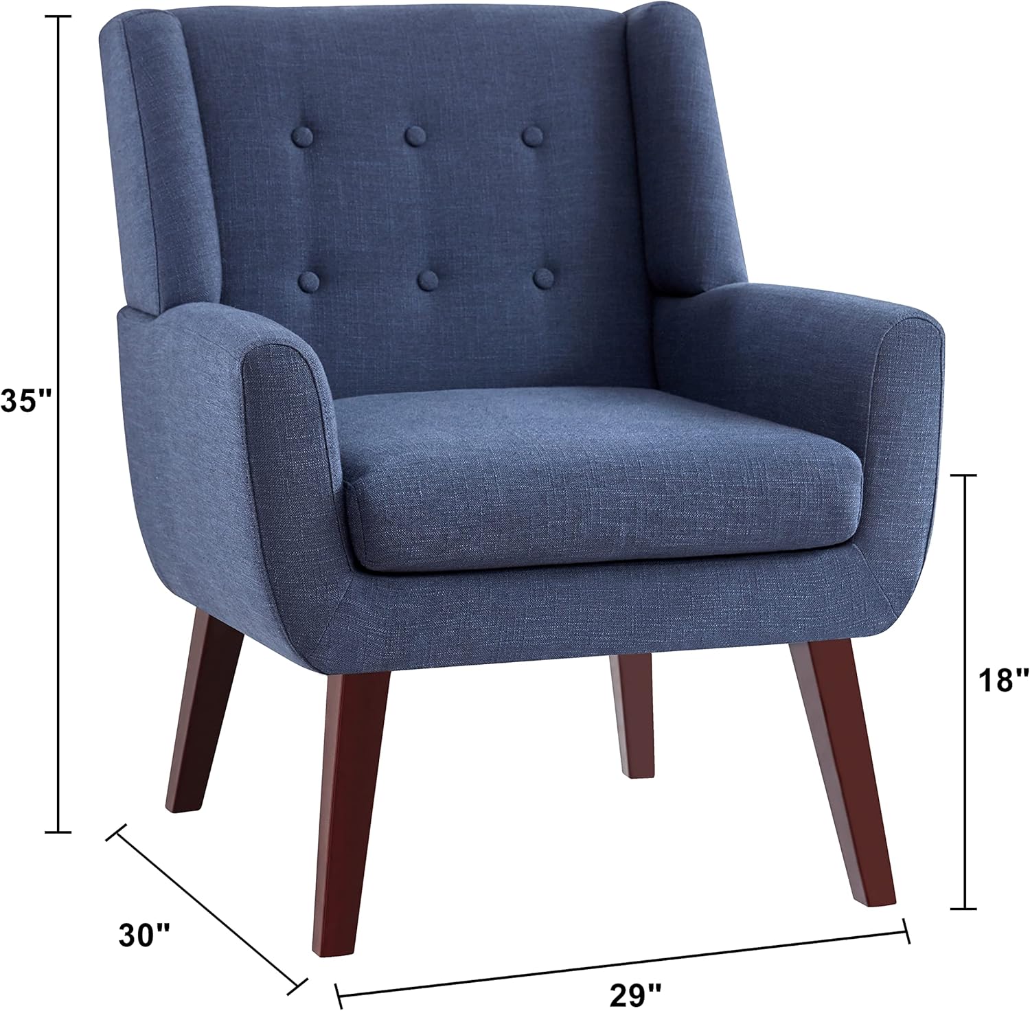 HUIMO Accent Chair, Arm Chair Set of 2, Button Tufted Upholstered Reading Chair, Linen Fabric Mid Century Modern Chairs for Bedroom, Living Room Chair, Comfy Sofa Chair(2, Dark Blue)
