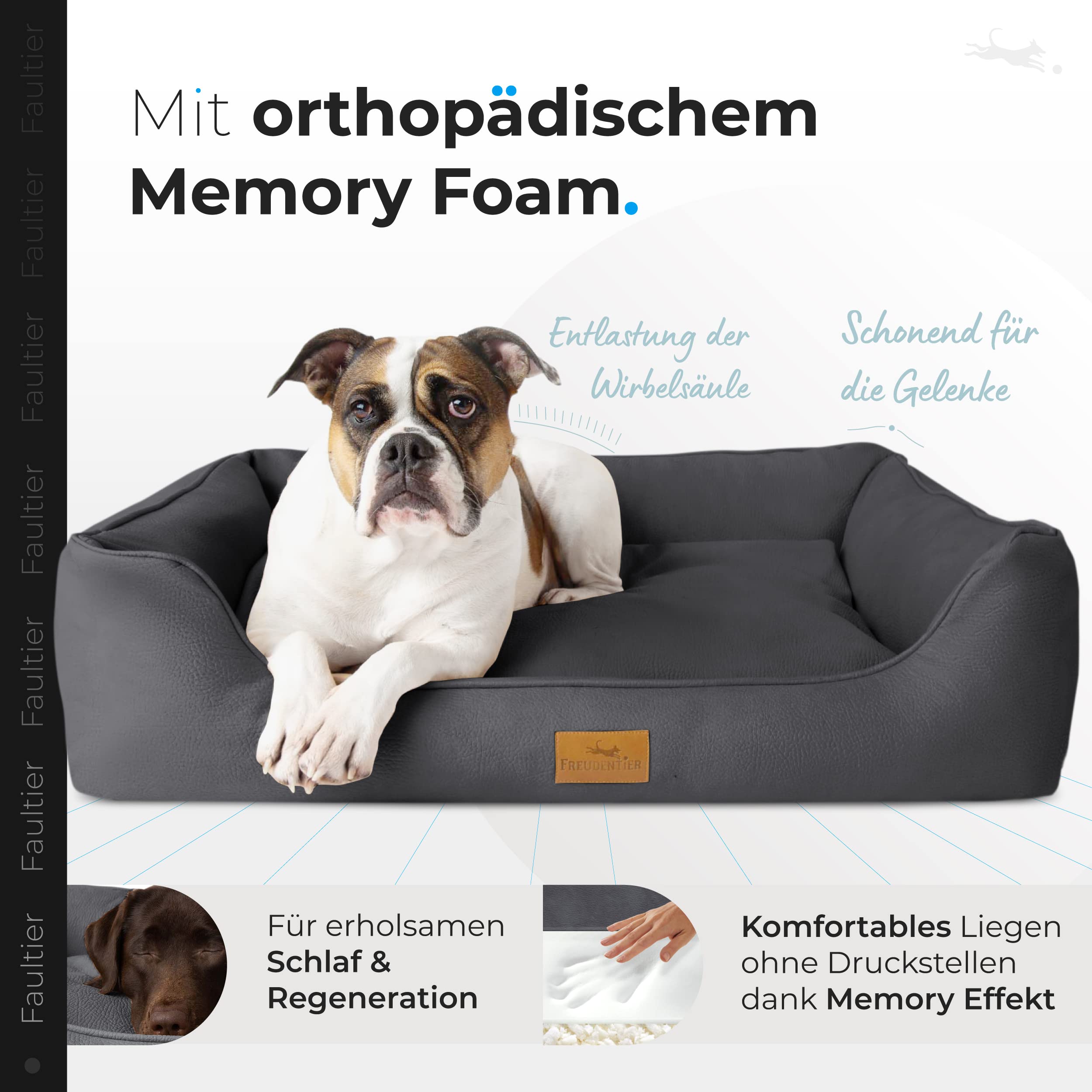 FREUDENTIER Orthopädisches Hundebett, Waschbar, Herausnehmbares Liegekissen | Ergonomischer Hundekorb gelenkschonend mit Memory-Foam-Flocken - Hundesofa für kleine, mittelgrosse & grosse Hunde