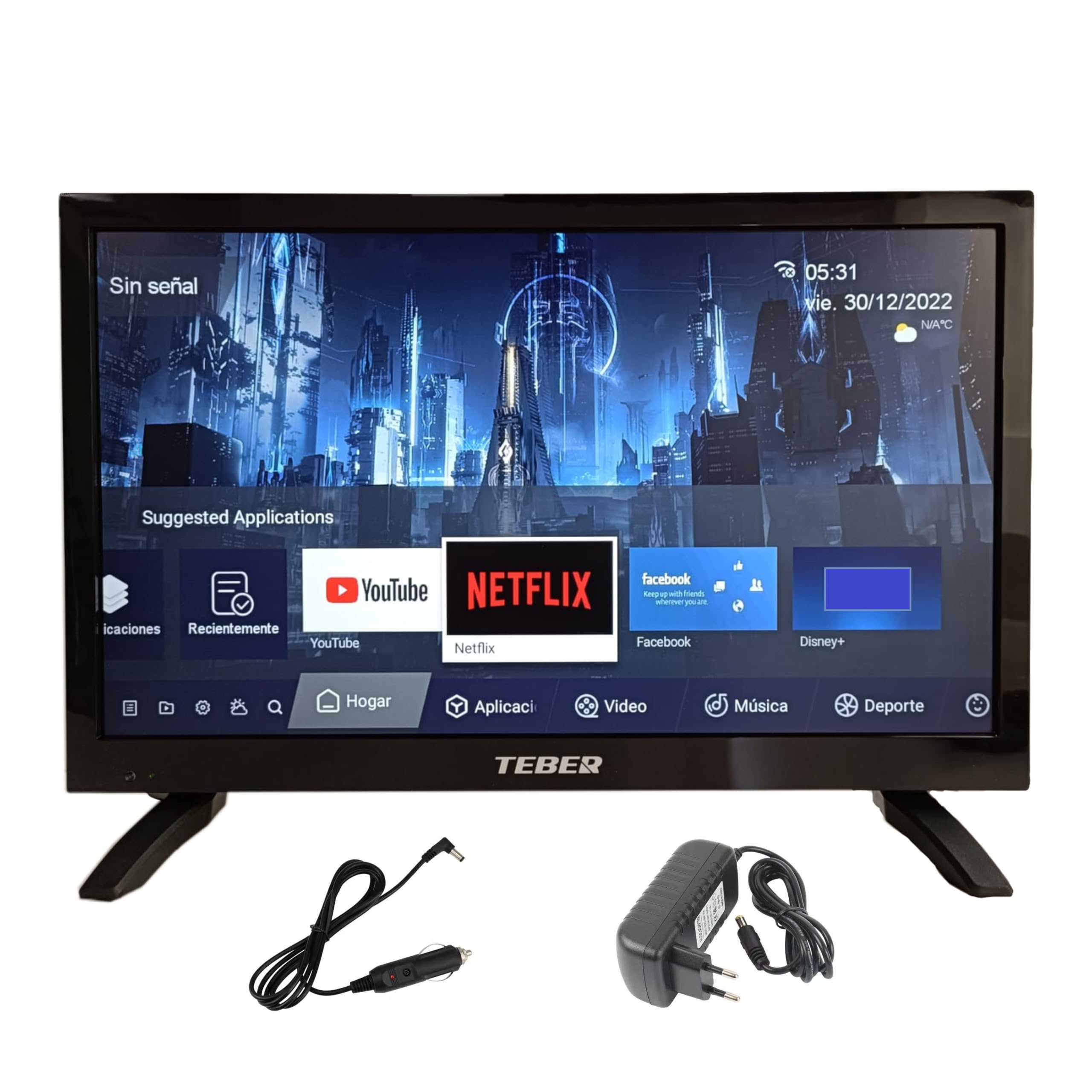 TEBER. Smart TV de 18,5 Pulgadas - 12v/24v/230v - Android 11 - Full HD. Gran resolución 1920x1080. DVB-S2/C/T2/T. para autocaravanas, cocinas, dormitorios, Campers, Barcos, Camiones (19").