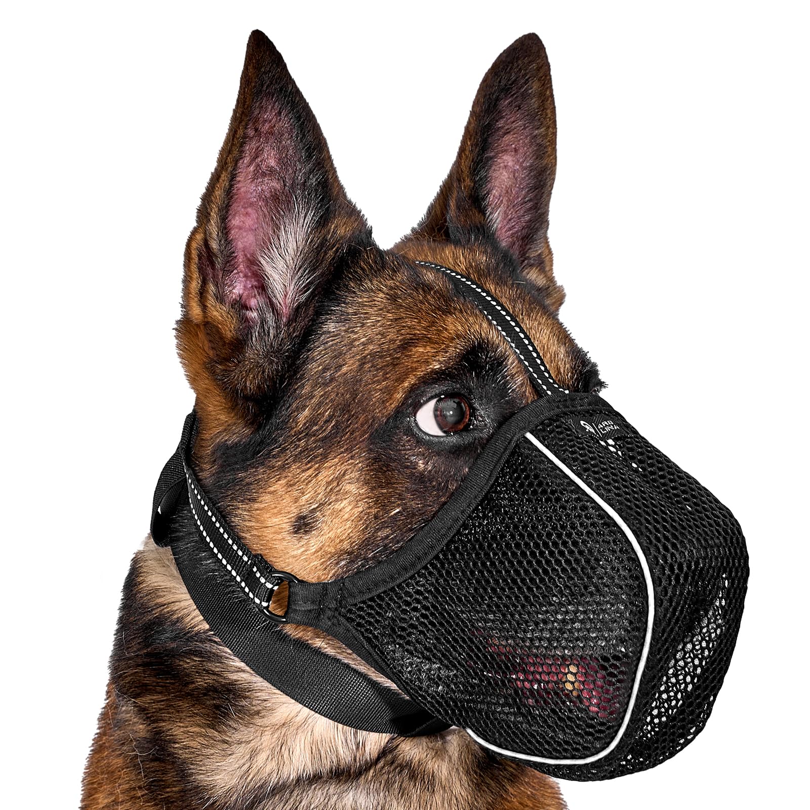 Arblina Dog Muzzle, Soft Mesh Breathable Muzzle for Small Medium Large Dogs, Anti-Slip Adjustable Dog Muzzles with Triple Straps & Light-Reflective Threading, Black, XL