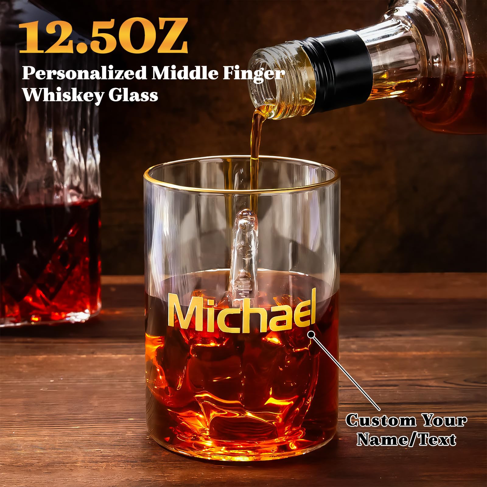 Verre à whisky humoristique personnalisé avec doigt d'honneur, 37 cl (12,5 oz), idéal pour le scotch ou le bourbon. Design 3D en forme de doigt d'honneur.