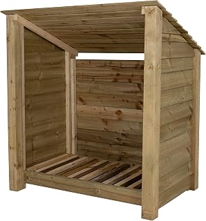 Wooden Log Store 4Ft (W-119cm, H-126cm, D-88cm) (Without kindling shelf (Reverse roof), Natural (Light green))