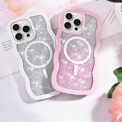 Miniatura 6 de VISOOM Bonita funda para iPhone 15 Pro Max, fundas magnéticas con marco de ondas brillantes para niñas y mujeres, iPhone 15 Pro Max de 6.7 pulgadas,