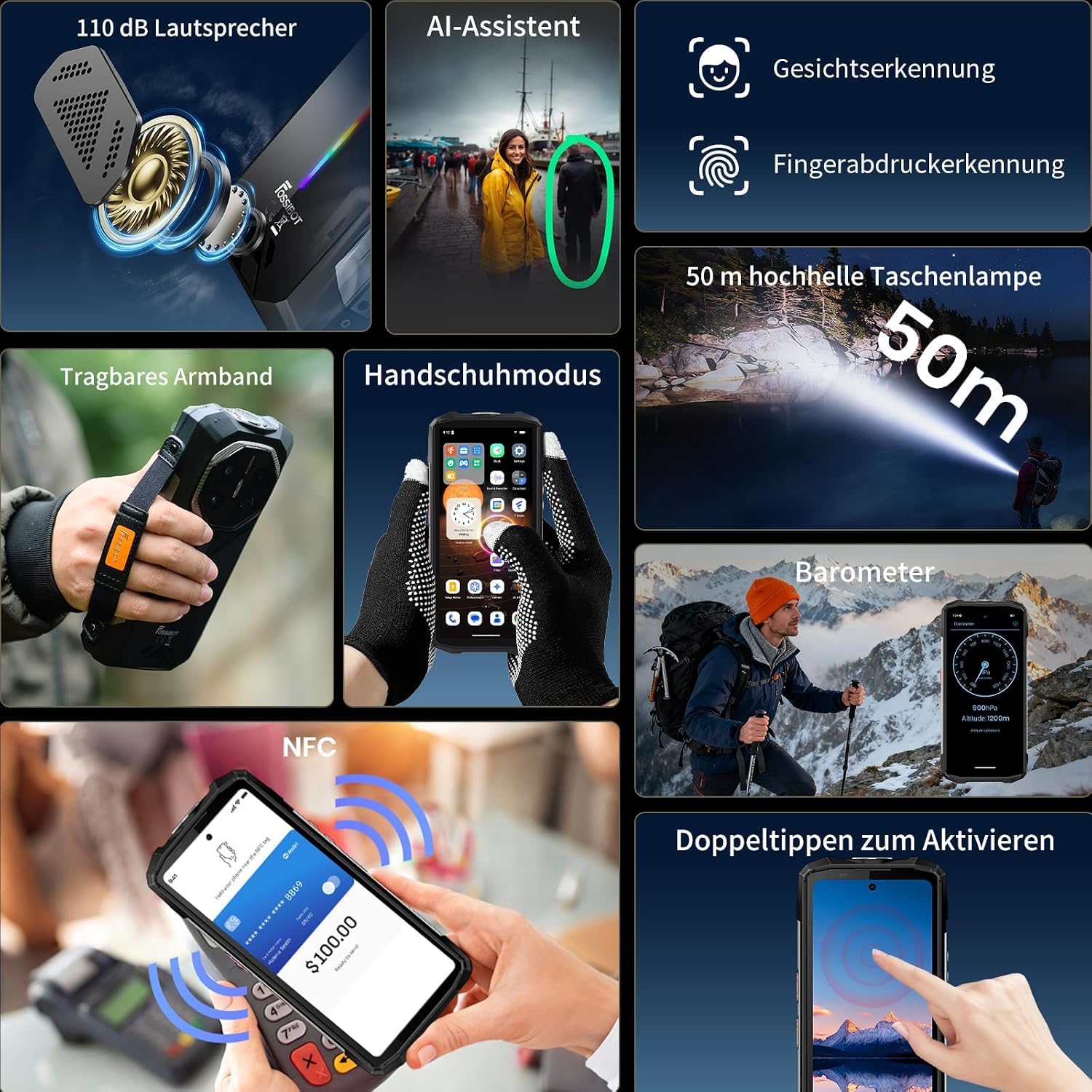 FOSSiBOT F113 5G 36 GB + 256 GB, 20000 mAh (33 W), telefono cellulare per esterni senza contratto, fotocamera da 64 MP, visione notturna da 64 MP, schermo 120 Hz 6,78", smartphone per esterni, Android
