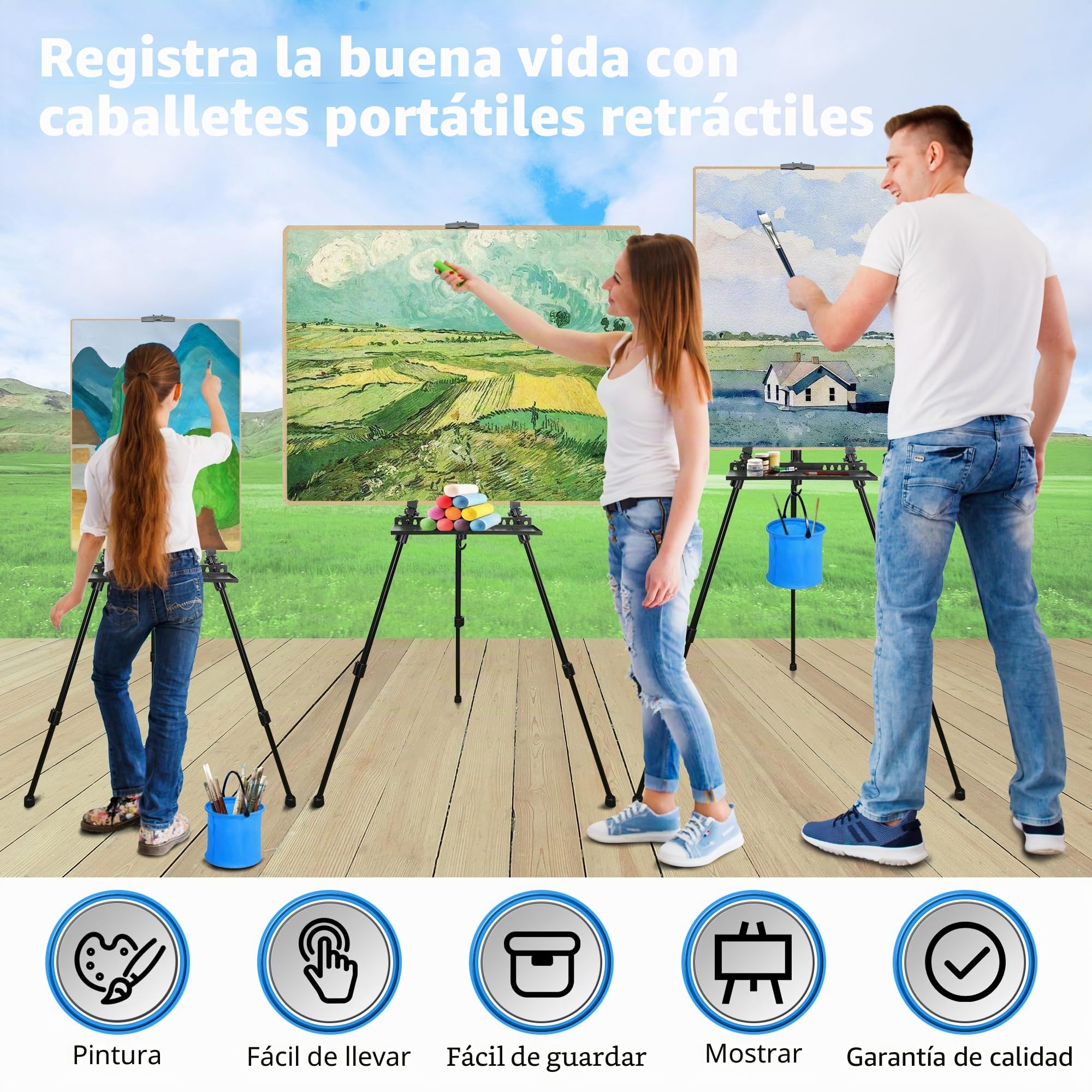 Caballete de arte para pintar, ajustable de 50 a 152 cm, trípode plegable, caballete de exhibición con bolsa, barril, prón, mesa y pintura de suelo, dibujo artístico (negro)