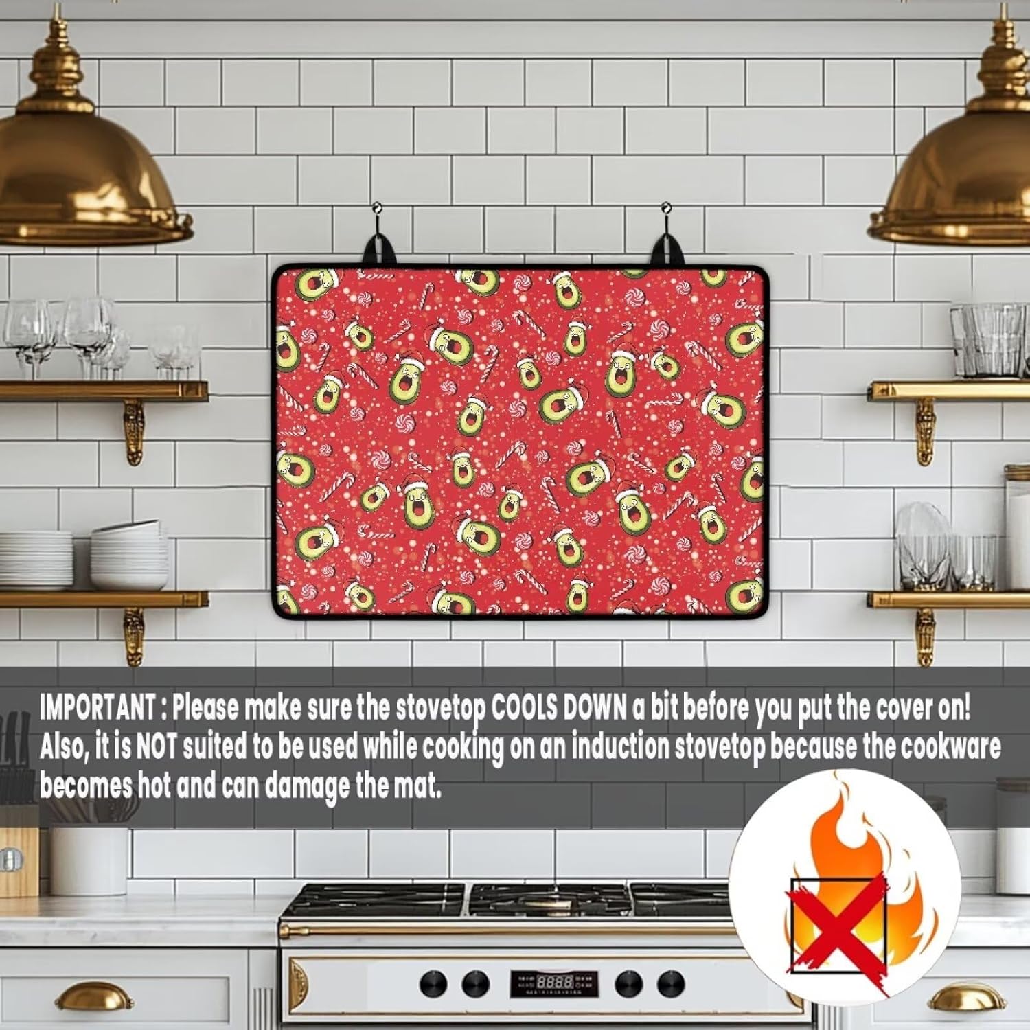 TODIYADDU Red Avocado Stove Top Cover for Electric Stove Christmas Decor Cooktop Parts Cover Anti-Slip Heat-Resistant Protector Mat 20x28 Inch Home Accessories for Holiday