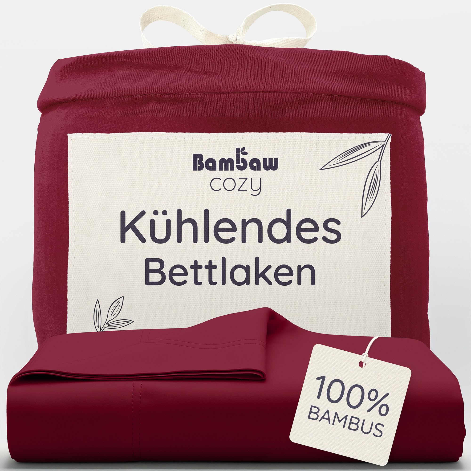 Bambaw Bambus Bettlaken ohne Gummizug 180x290 cm, hypoallergene für Allergiker Bettwäsche, 100% nachhaltige Bambus Bettwäsche, weiche Überschlaglaken, Bettlaken Sommer kühl ohne Gummi (Burgunderrot)