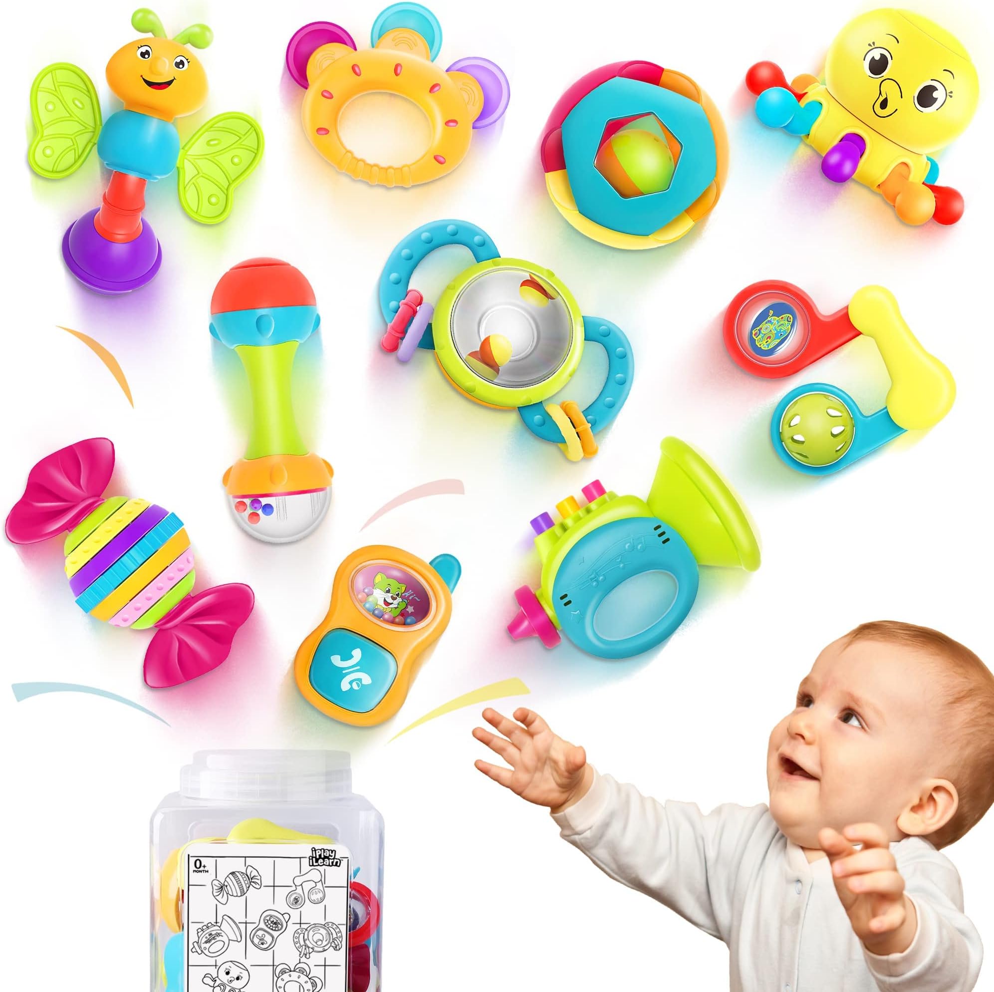 Baby Teether Rattles Sets Toy,Babies Grab Shaker and Spin Rattle Toy Early