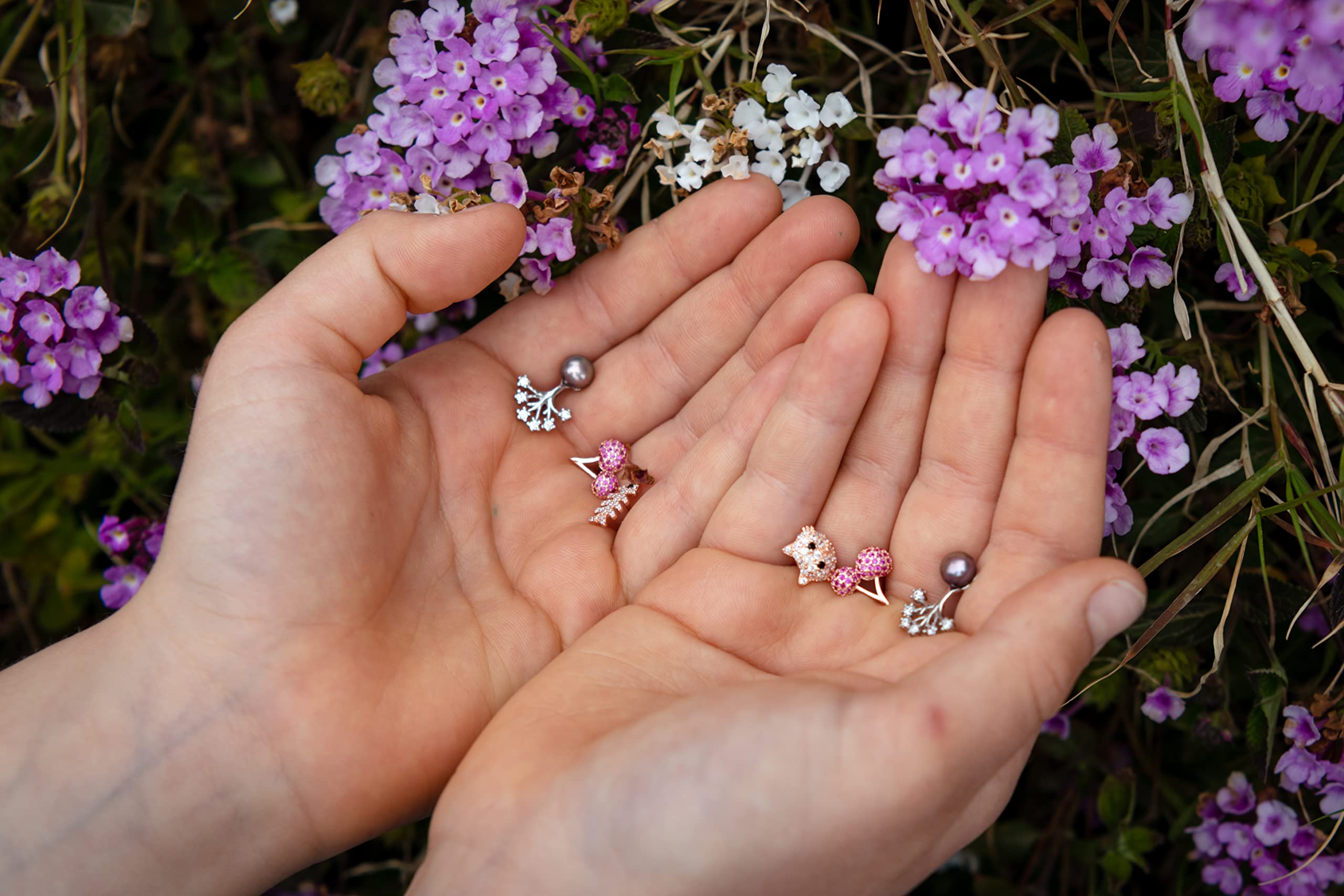Tiramisu | Orecchini Cuore Rosa/Zirconi/Ciliegie/Albero Vita+Perla Nera/Luna+Stella/Pesce+Gatto/Stella Marina | Gioiello Piccolo Bambina Regalo | 925 Argento Sterling Placcato Oro Rosa | Senza Nichel