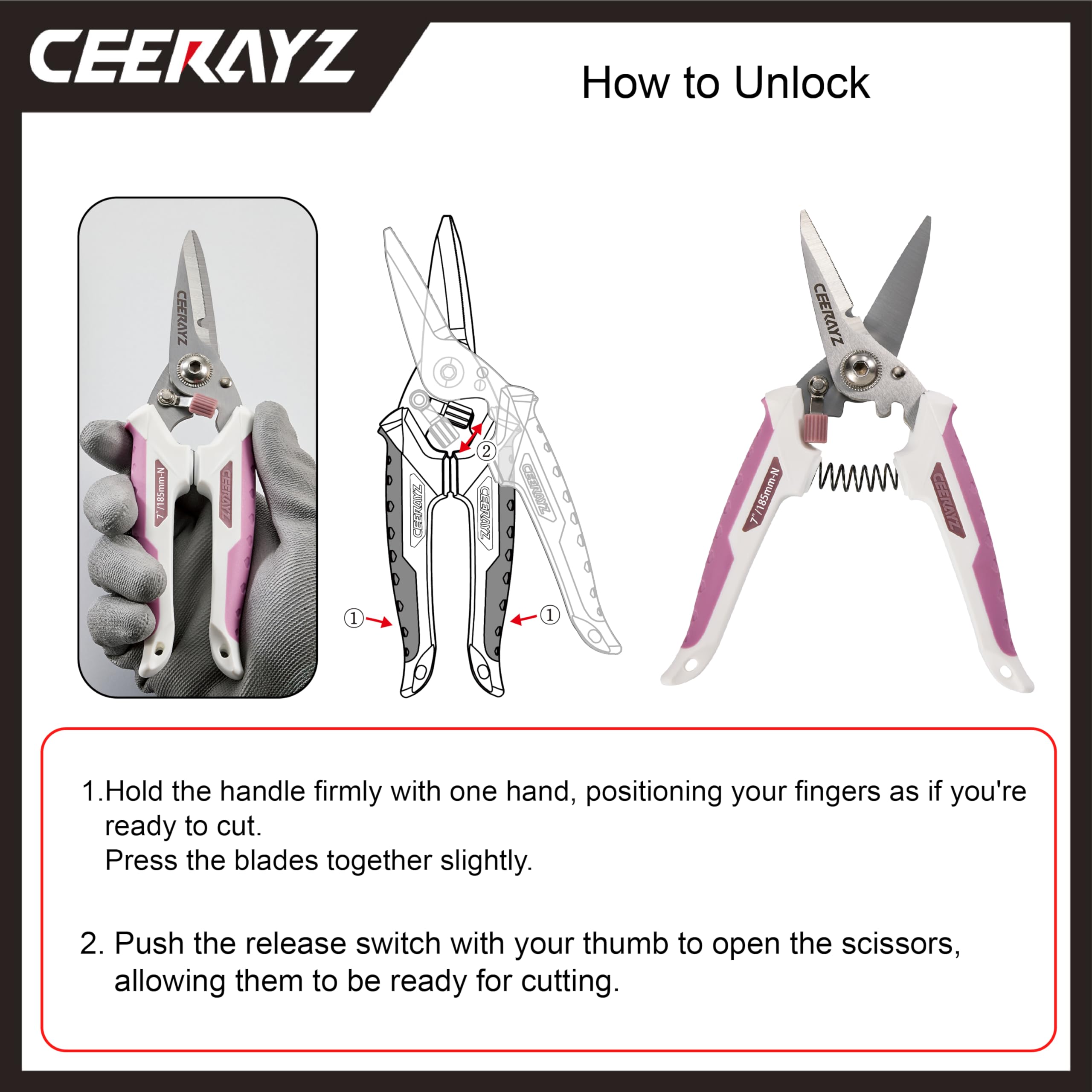 CEERAYZ 185mm Notch Scissors All Purpose Heavy Duty, Garden Shears, Scissors for DIY Projects Office, Production Lines - Image 2