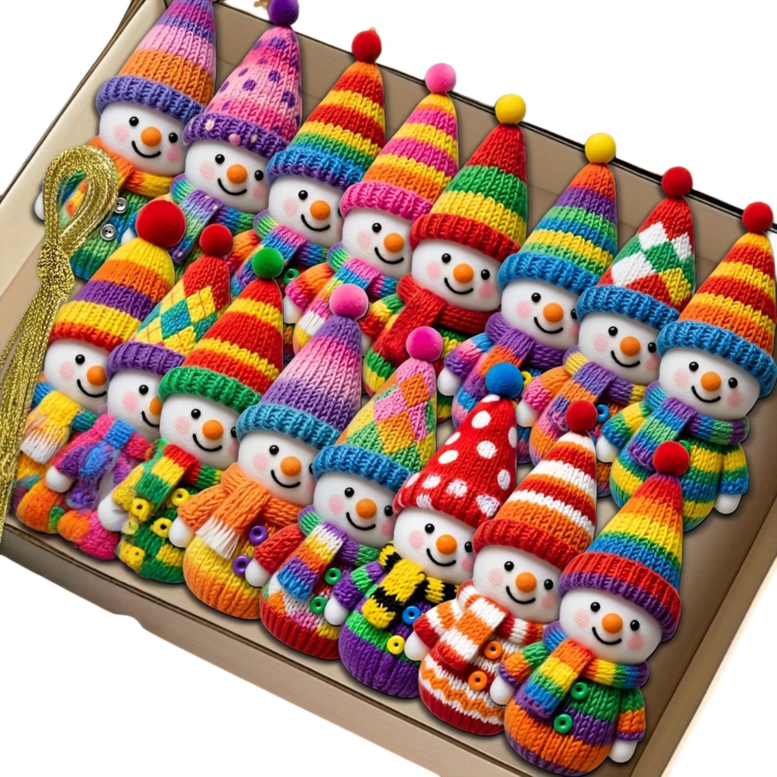 Tsophreniq 16 / 32Pcs Christmas Tree Decoration Wood Snowman Hanging Ornament Colorful Knit Figure for Mantels Holiday Tree Wooden Ornament