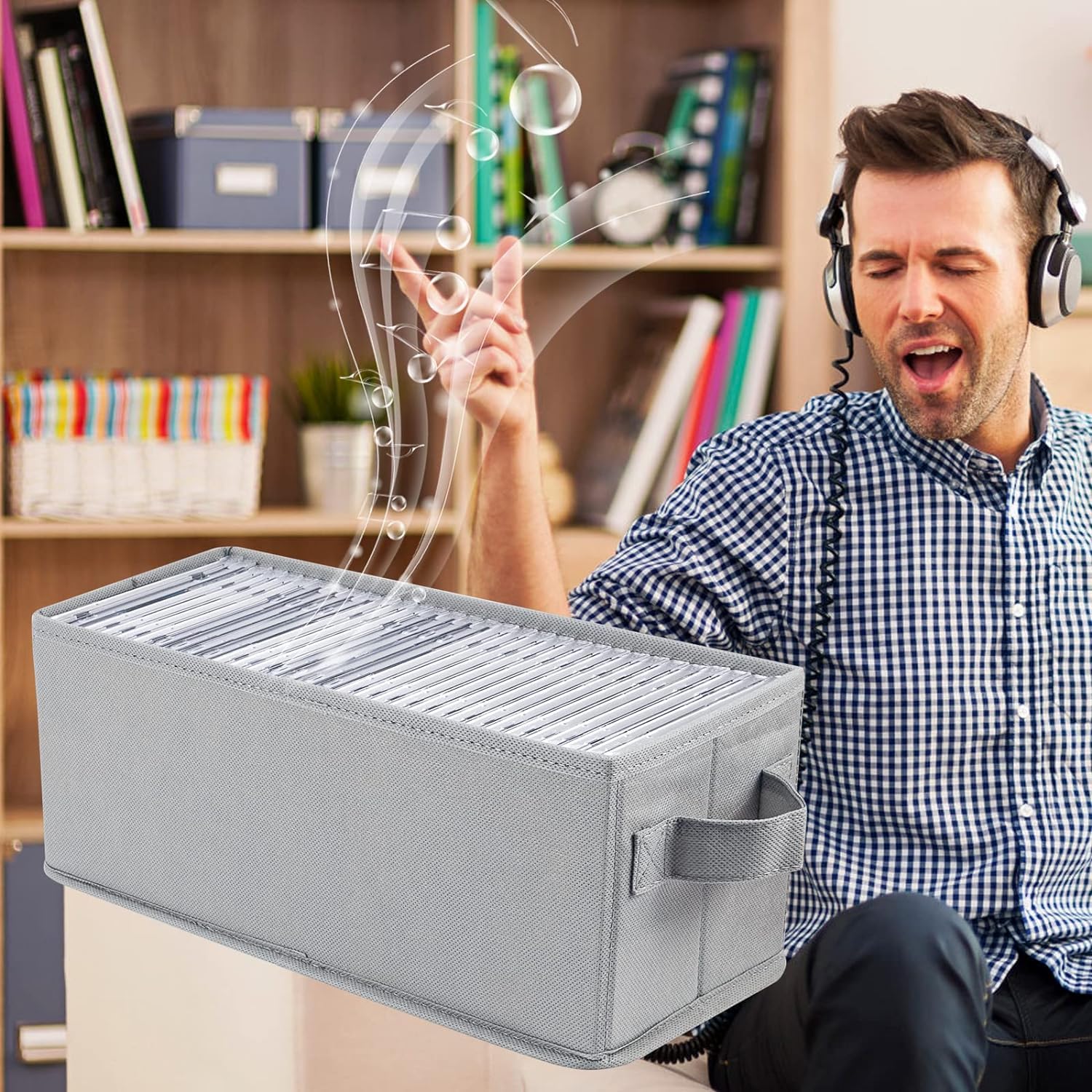 UENTIP CD-Aufbewahrungsbox, 1 Stück, CD-Hülle, 33,5 x 15 x 13,5 cm, Behälter für 60 CDs in vollen Juwelenhüllen, 120 CDs in schlanken Hüllen und 330 CDs in CD-Hüllen (grey, 2apck-grey)