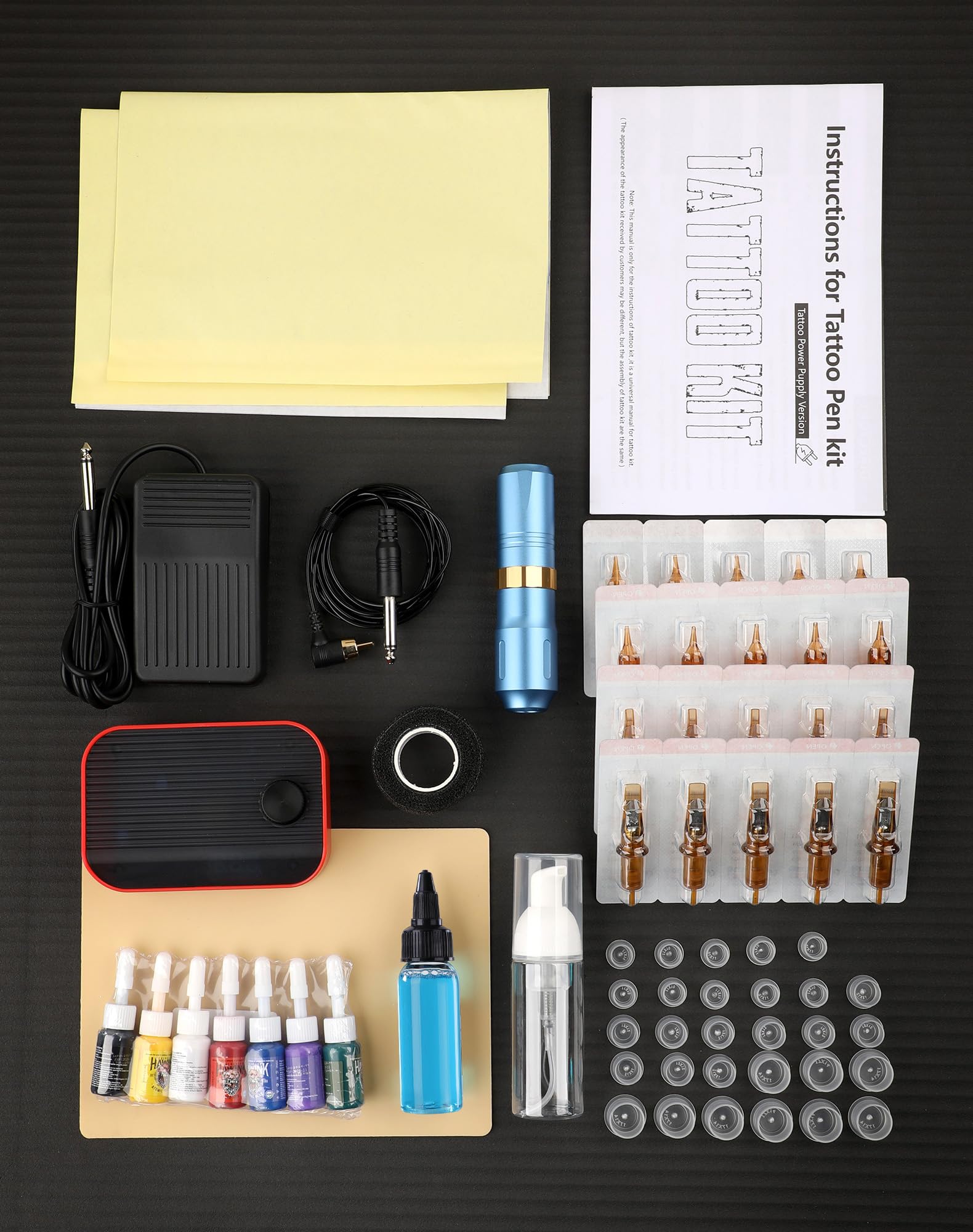 HAWINK Tatuaje Máquina Kit Completo con Tattoo Power Supply HW-TK1002-3-EU