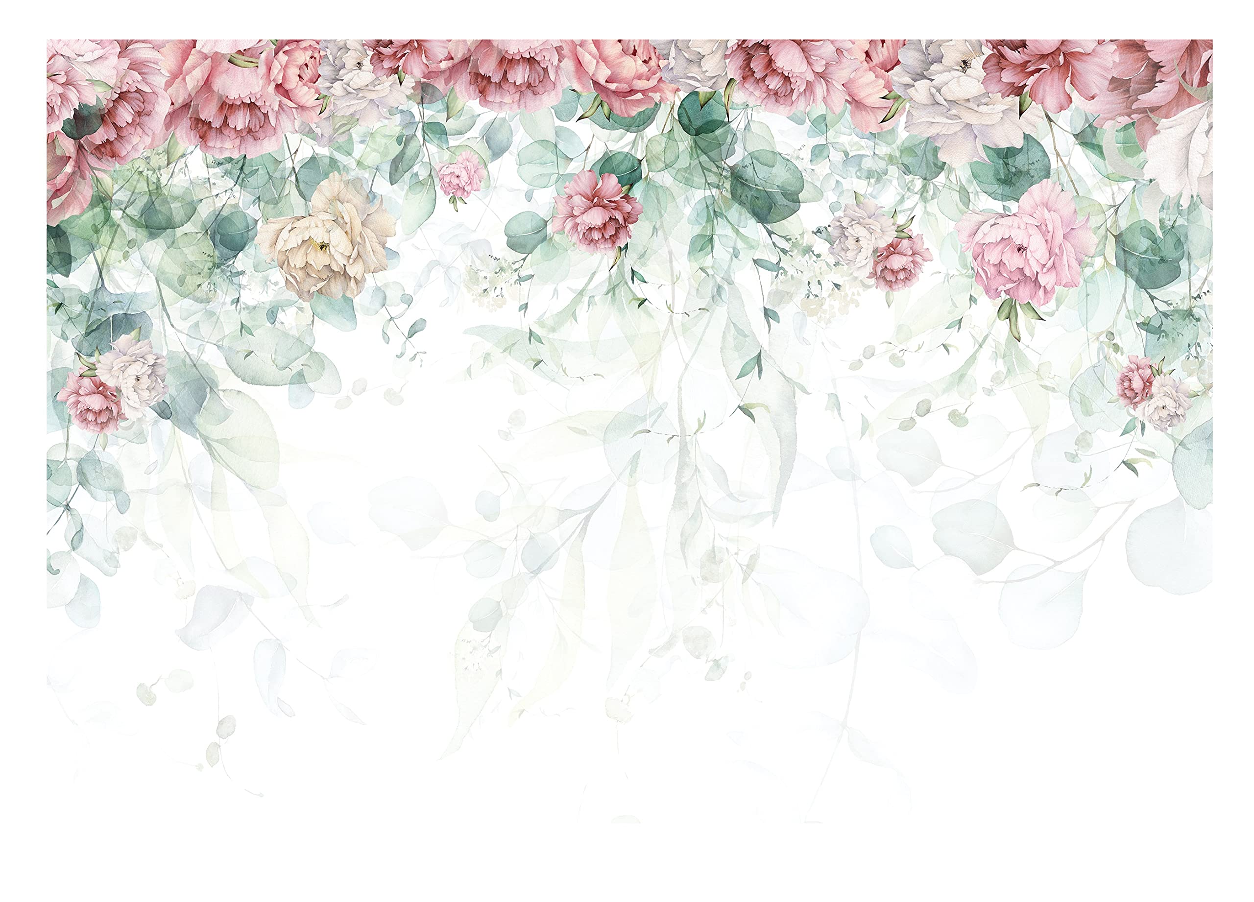 WallArena Carta Da Parati Fotografica Fiori Foglie Verde Rosa - Include Colla - Moderna Design Carta per Pareti Soggiorno Camera Da Letto Sala Fotomurali In Tessuto Non Tessuto TNT (368x254 cm)