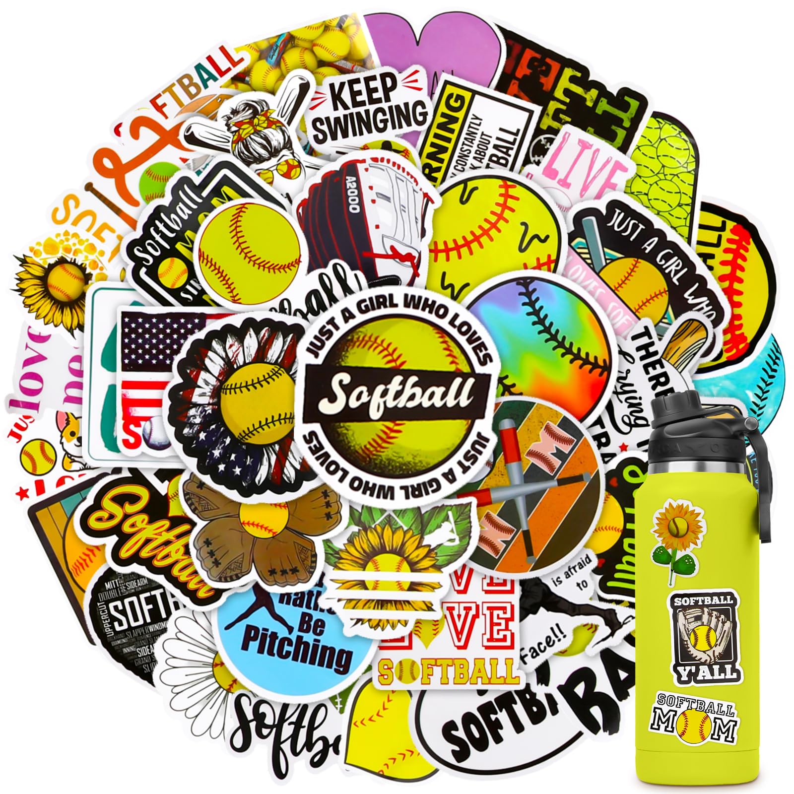3D Softball Glitter Foam Stickers - Dimensional Decorative Stickers For Crafts