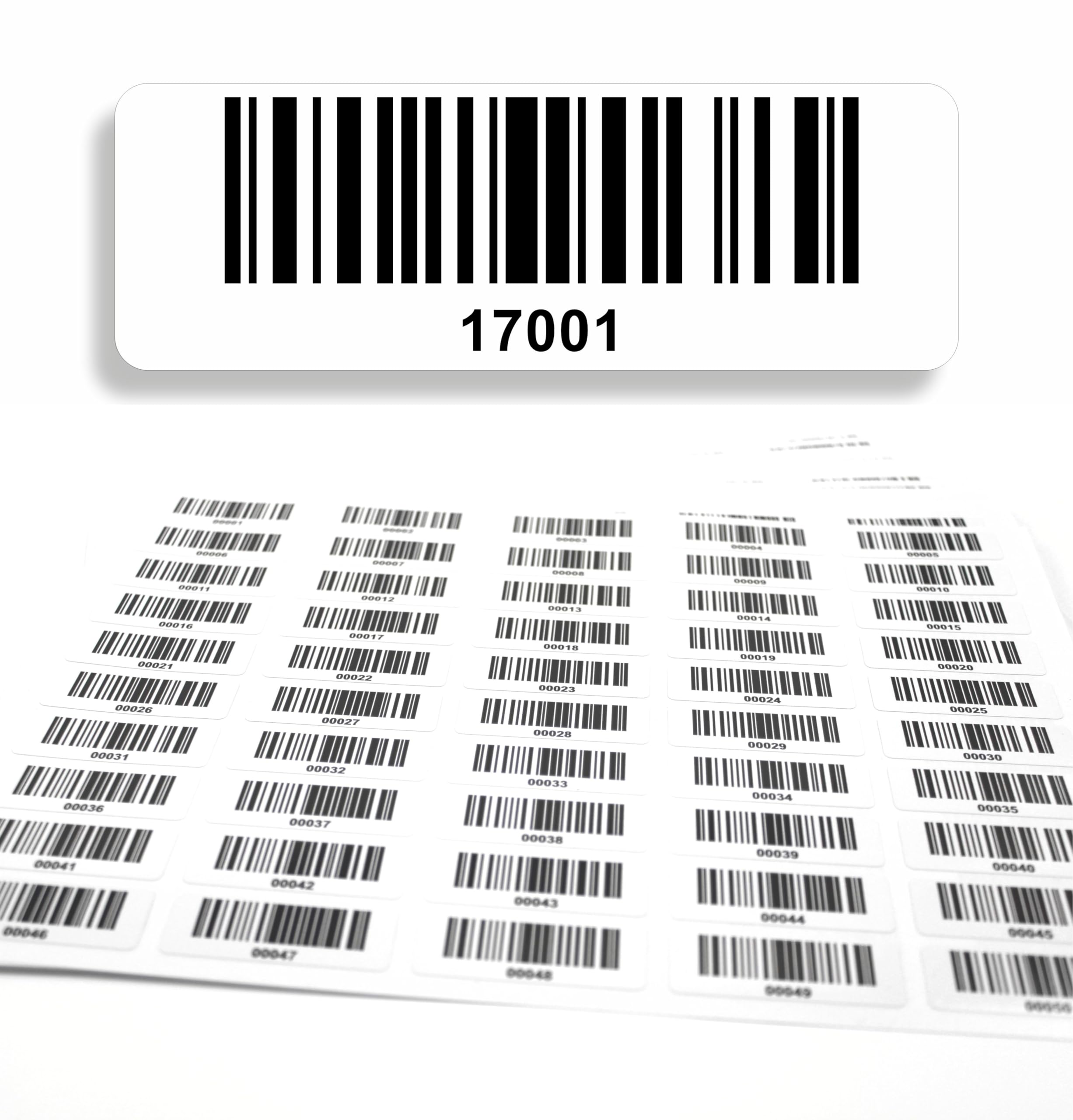 Etykieta z kodem kreskowym 1000 sztuk samoprzylepna, etykiety ciągłe 5-cyfrowe 17001-18000, testy elektryczne, certyfikacja DGUV, kod linii elektrotechnicznej128, 50x17 mm