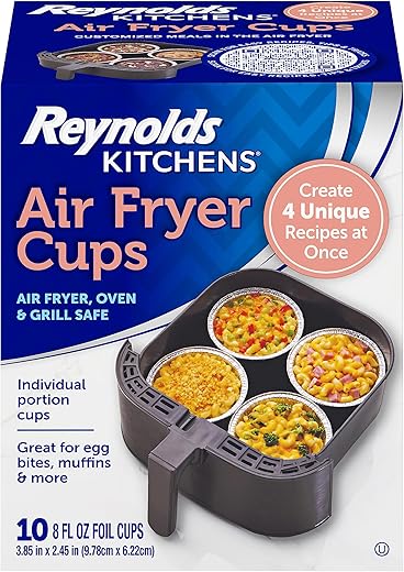 Reynolds Kitchens Air Fryer Cups, Easily Cook Individual Air Fryer Food and Non-Traditional Foods, Great for Meal Prepping and Picky Eaters, Oven-Safe and Grill-Safe, 10 Pack, 8 fl oz.