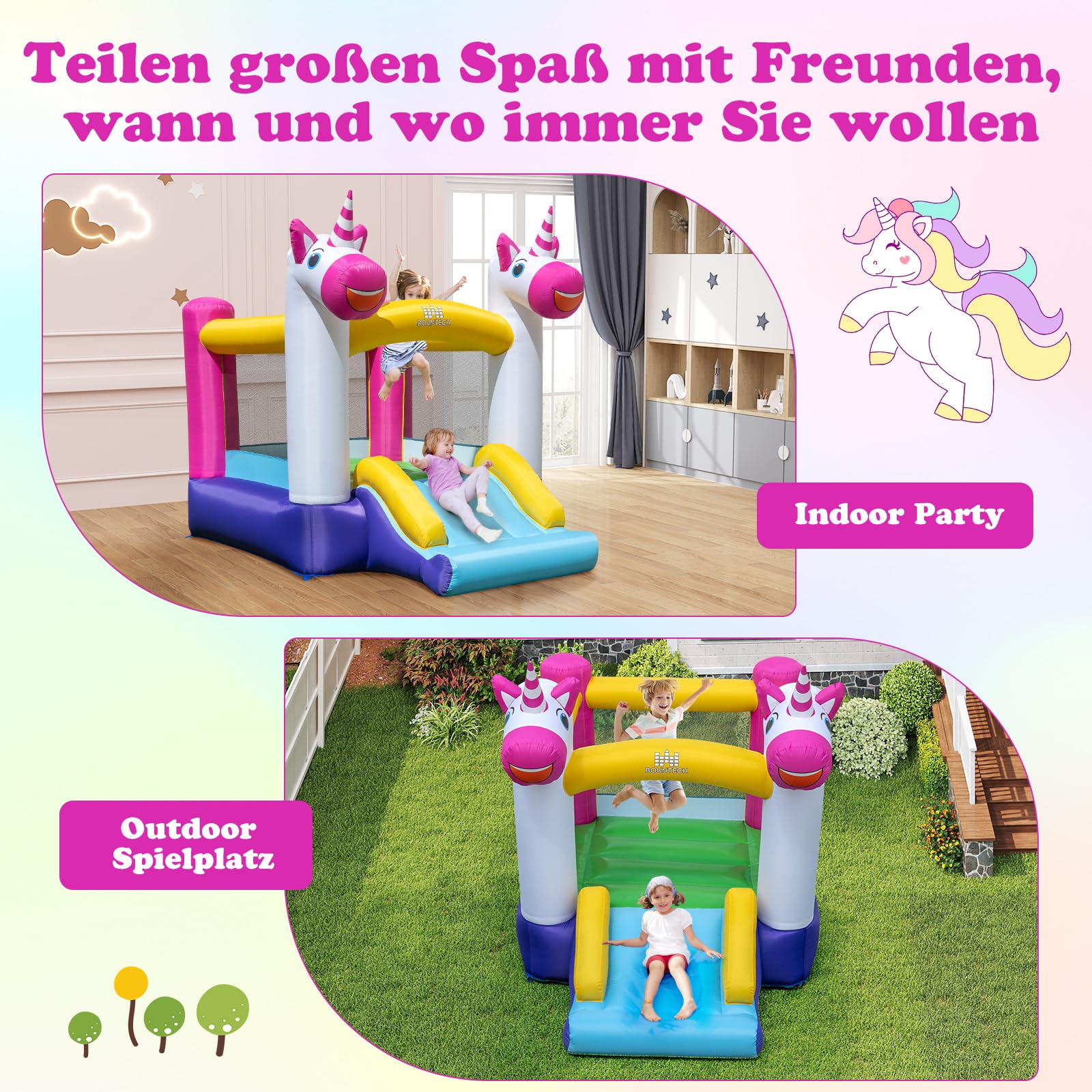 COSTWAY Hüpfburg mit Rutsche und Sprungbereich, kleine Bouncy Castle für Kinder, Innen- und Außenbereich, inkl. Tragetasche, Reparaturset, 260 x 195 x 219 cm