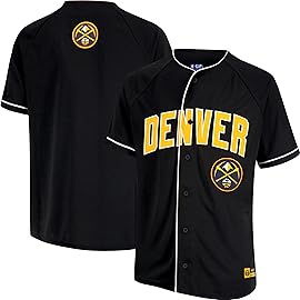 Ultra Game NBA Official Mens Super Soft Button Down Baseball Shirt, Denver Nuggets, Black, Large