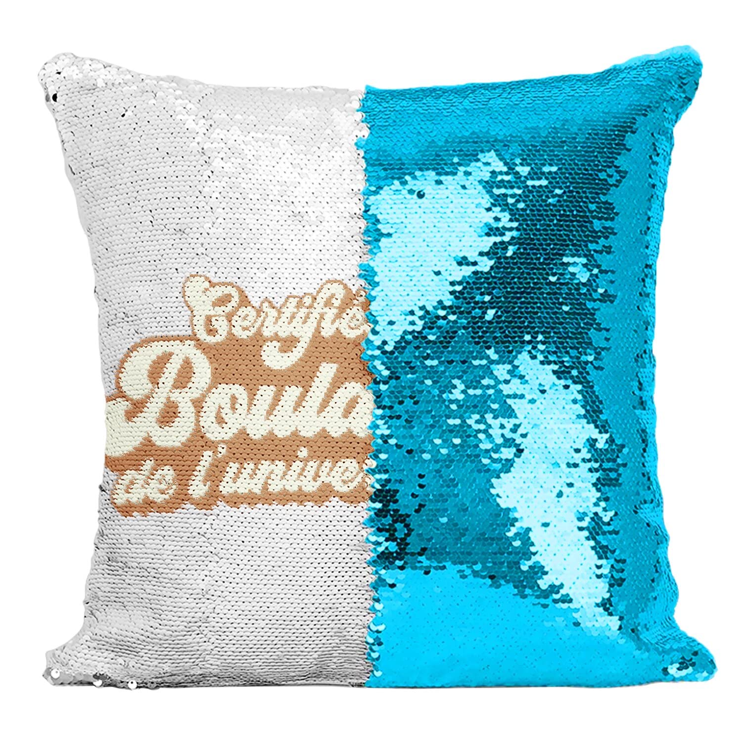 Coussin paillettes turquoise cadeau idéal pour artisane boulangère